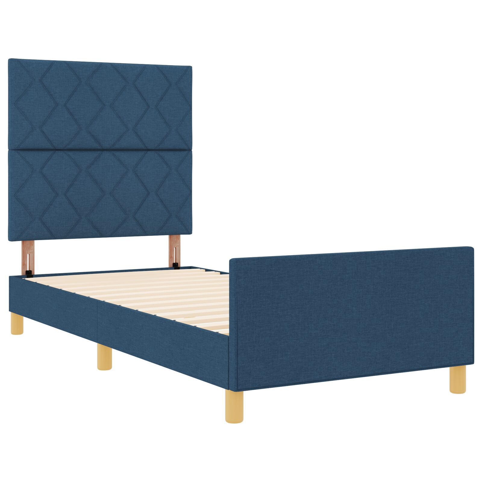 vidaXL Cadru de pat cu headboard albastru 90 x 200 cm țesătură vidaXL Cadru de pat cu headboard albastru 90 x 200 cm țesătură