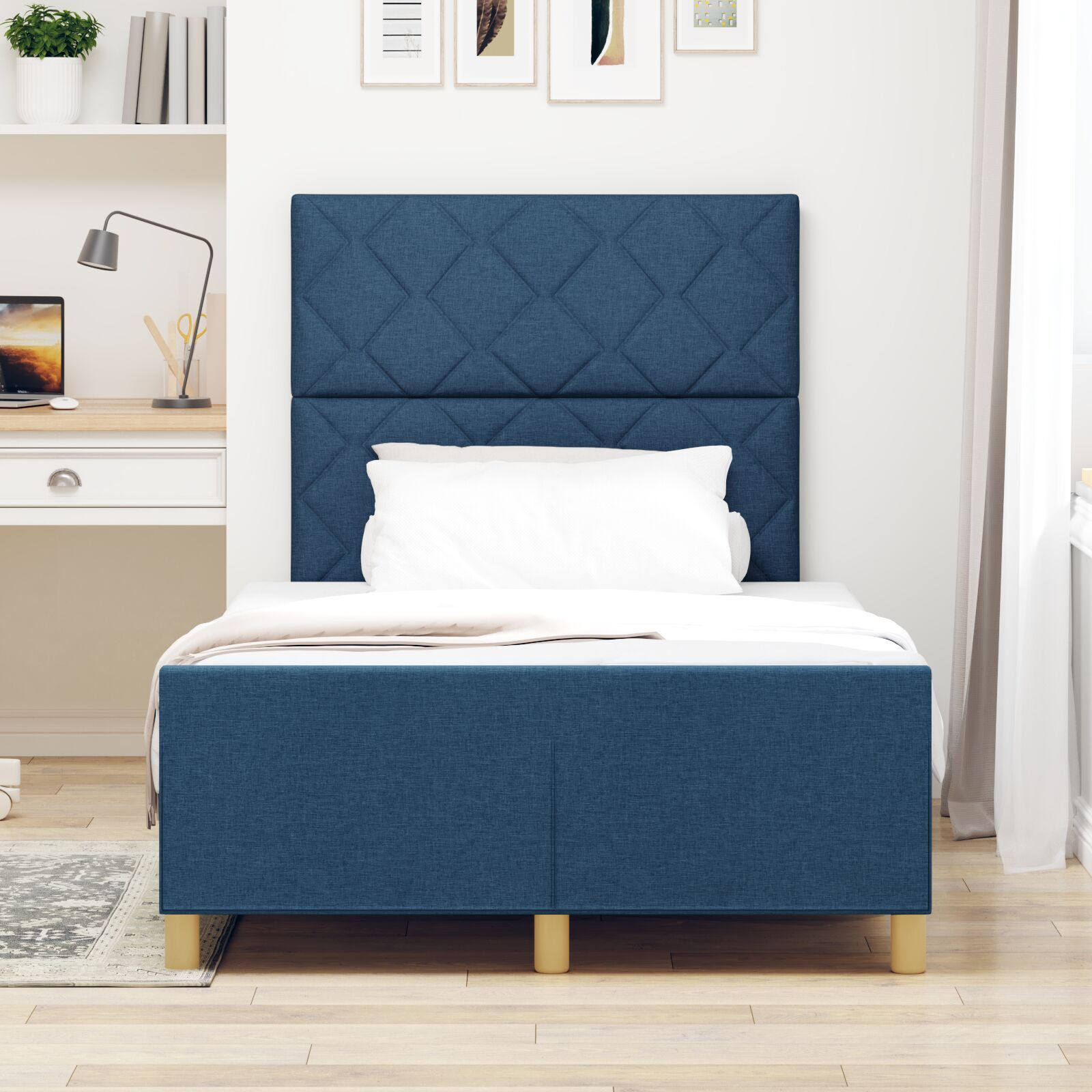 vidaXL Cadru de pat cu headboard albastru 120 x 190 cm țesătură