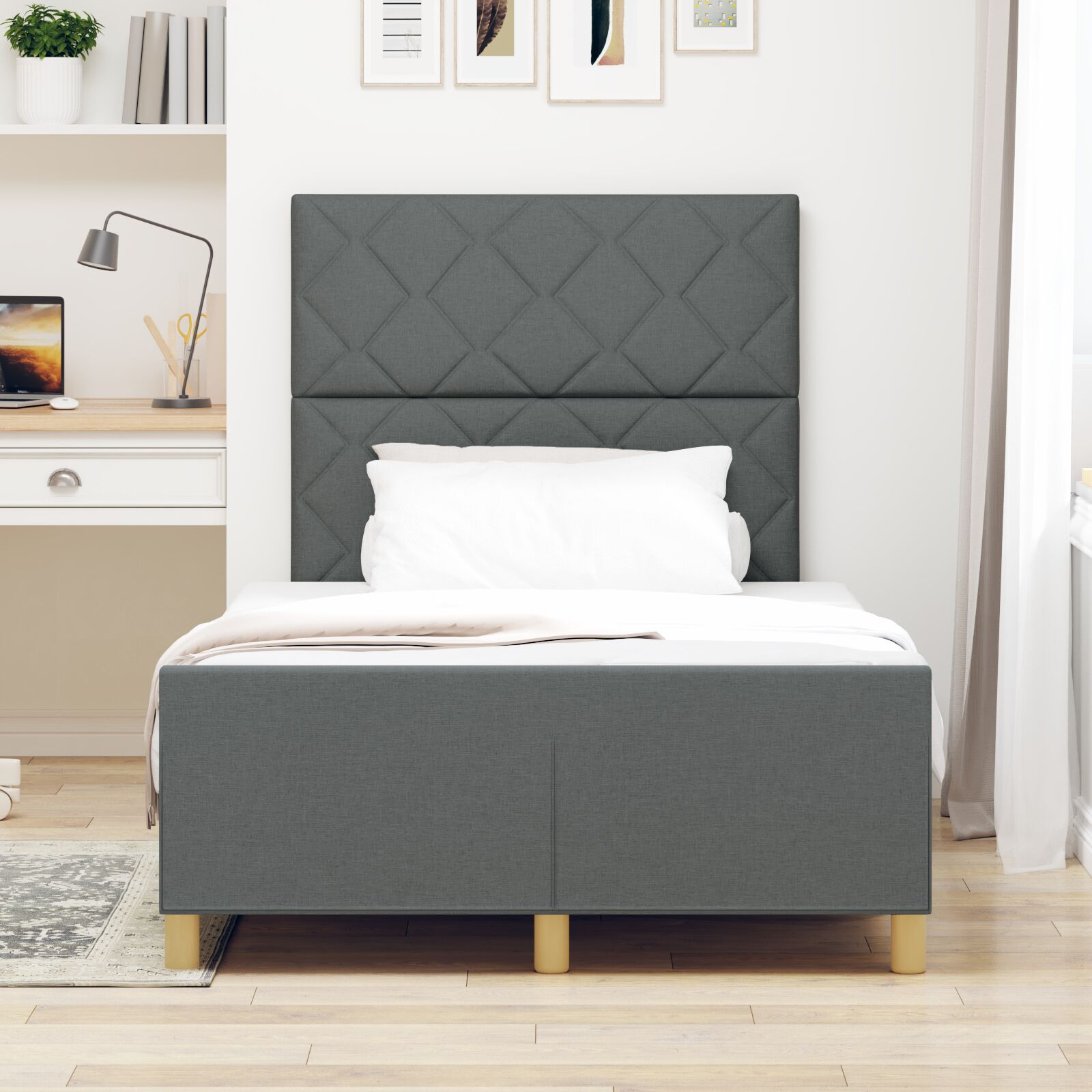 vidaXL Cadru de pat cu headboard Gri închis 120 x 200 cm țesătură vidaXL Cadru de pat cu headboard Gri închis 120 x 200 cm țesătură