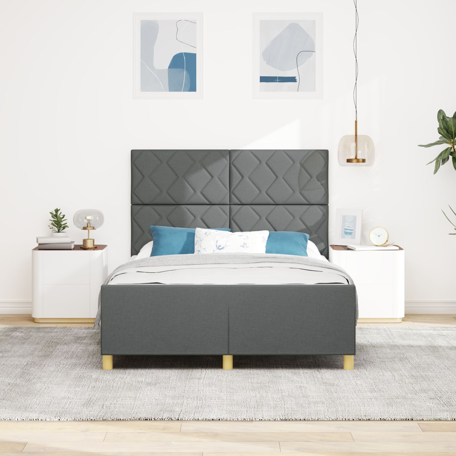 vidaXL Cadru de pat cu headboard Gri închis 140 x 200 cm țesătură vidaXL Cadru de pat cu headboard Gri închis 140 x 200 cm țesătură