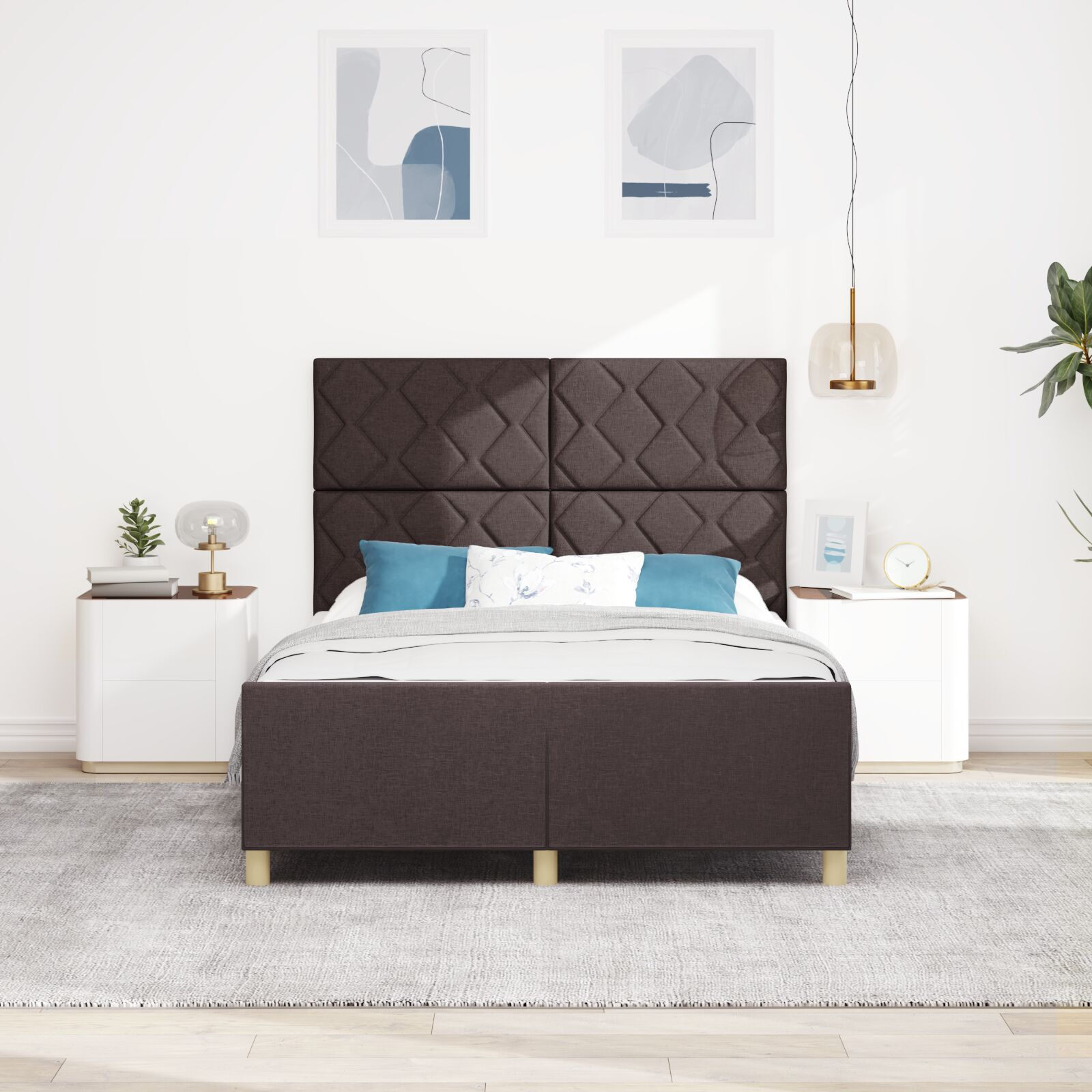 vidaXL Cadru de pat cu headboard Maro închis 160 x 200 cm țesătură