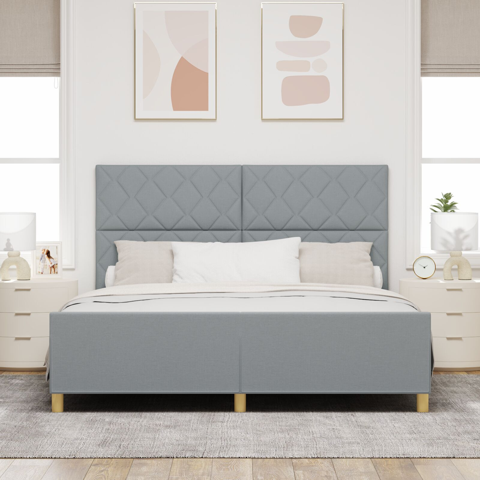vidaXL Cadru de pat cu headboard Gri deschis 180 x 200 cm țesătură vidaXL Cadru de pat cu headboard Gri deschis 180 x 200 cm țesătură