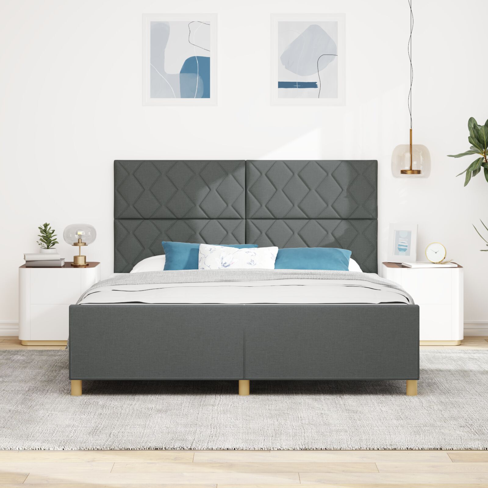 vidaXL Cadru de pat cu headboard Gri închis 180 x 200 cm țesătură vidaXL Cadru de pat cu headboard Gri închis 180 x 200 cm țesătură