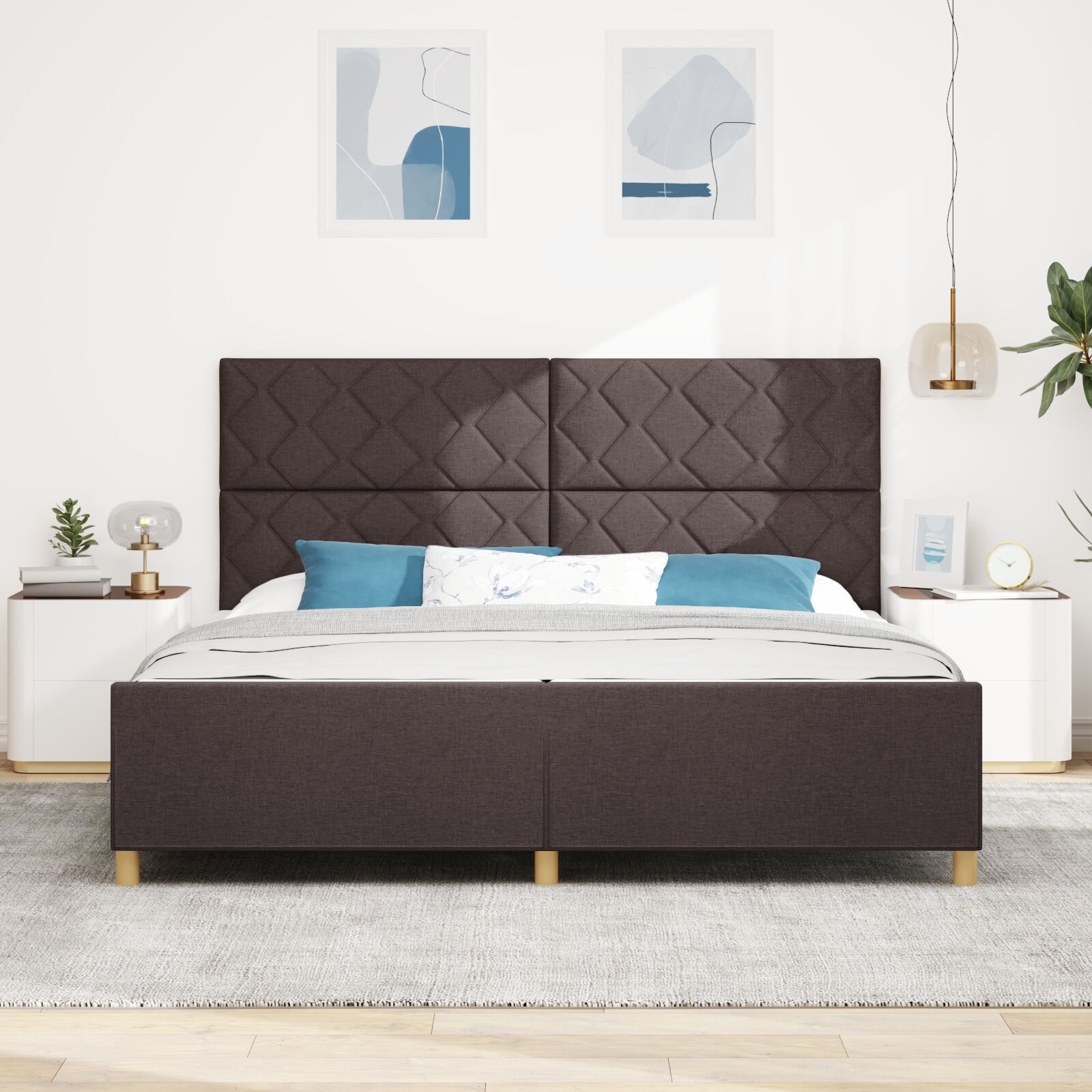 vidaXL Cadru de pat cu headboard Maro închis 200 x 200 cm țesătură