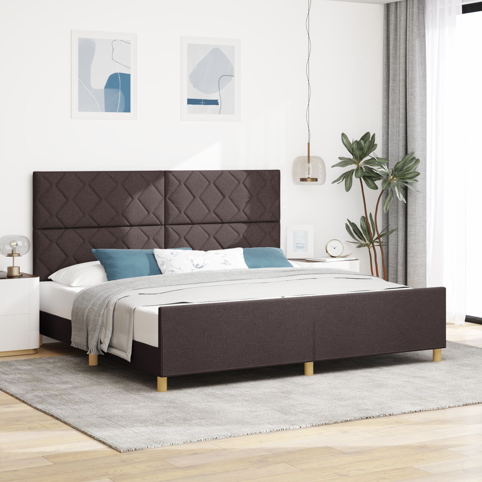 vidaXL Cadru de pat cu headboard Maro închis 200 x 200 cm țesătură