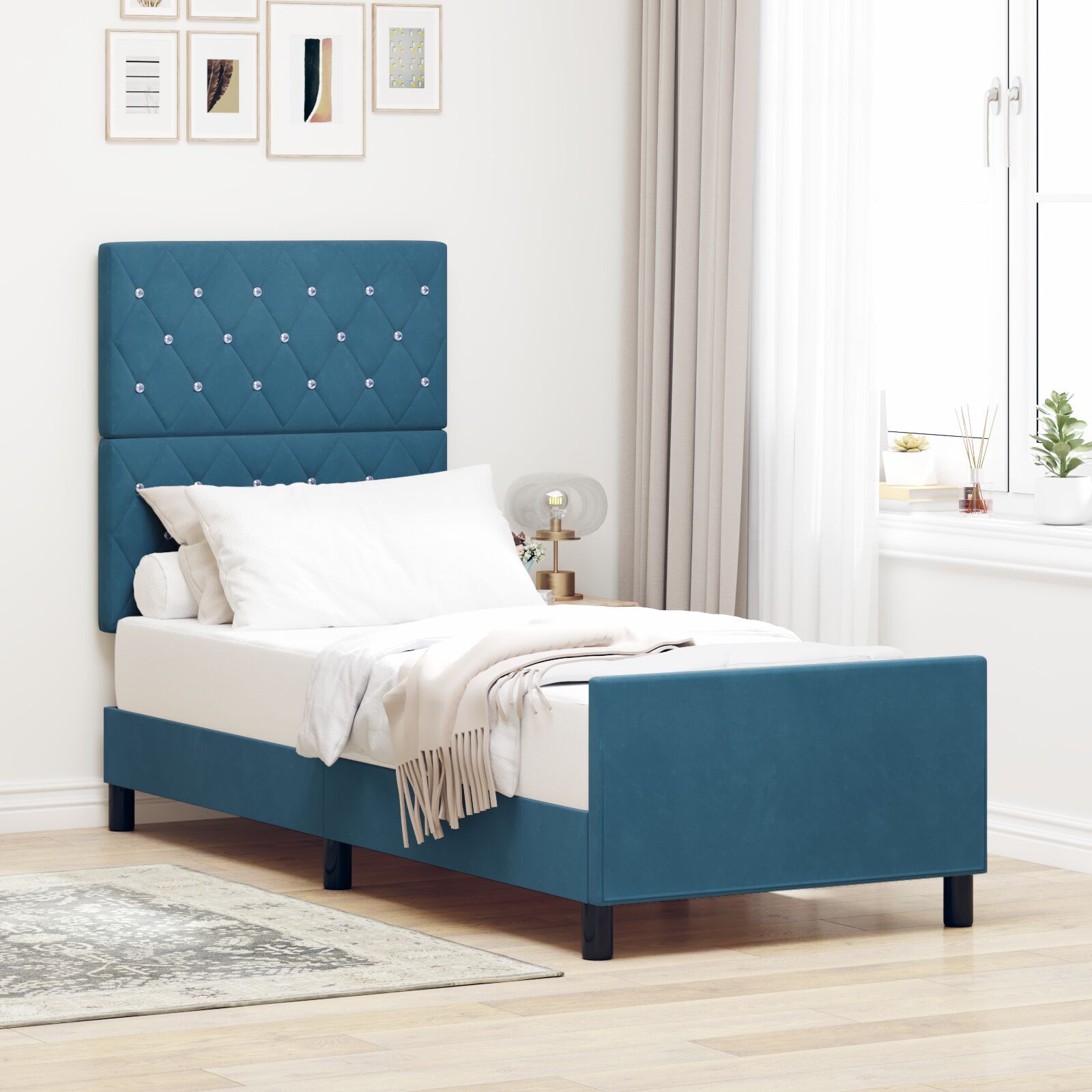 vidaXL Cadru de pat cu headboard Albastru închis 80 x 200 cm Catifea vidaXL Cadru de pat cu headboard Albastru închis 80 x 200 cm Catifea