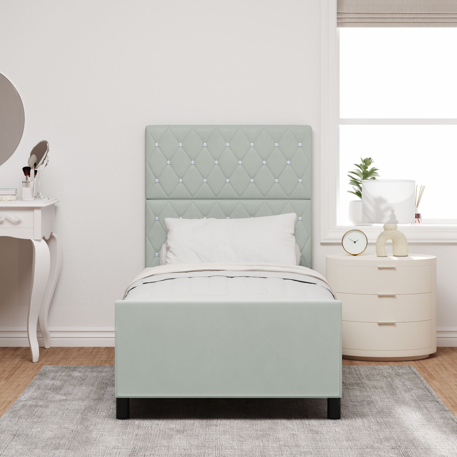 vidaXL Cadru de pat cu headboard Gri deschis 100 x 200 cm Catifea vidaXL Cadru de pat cu headboard Gri deschis 100 x 200 cm Catifea