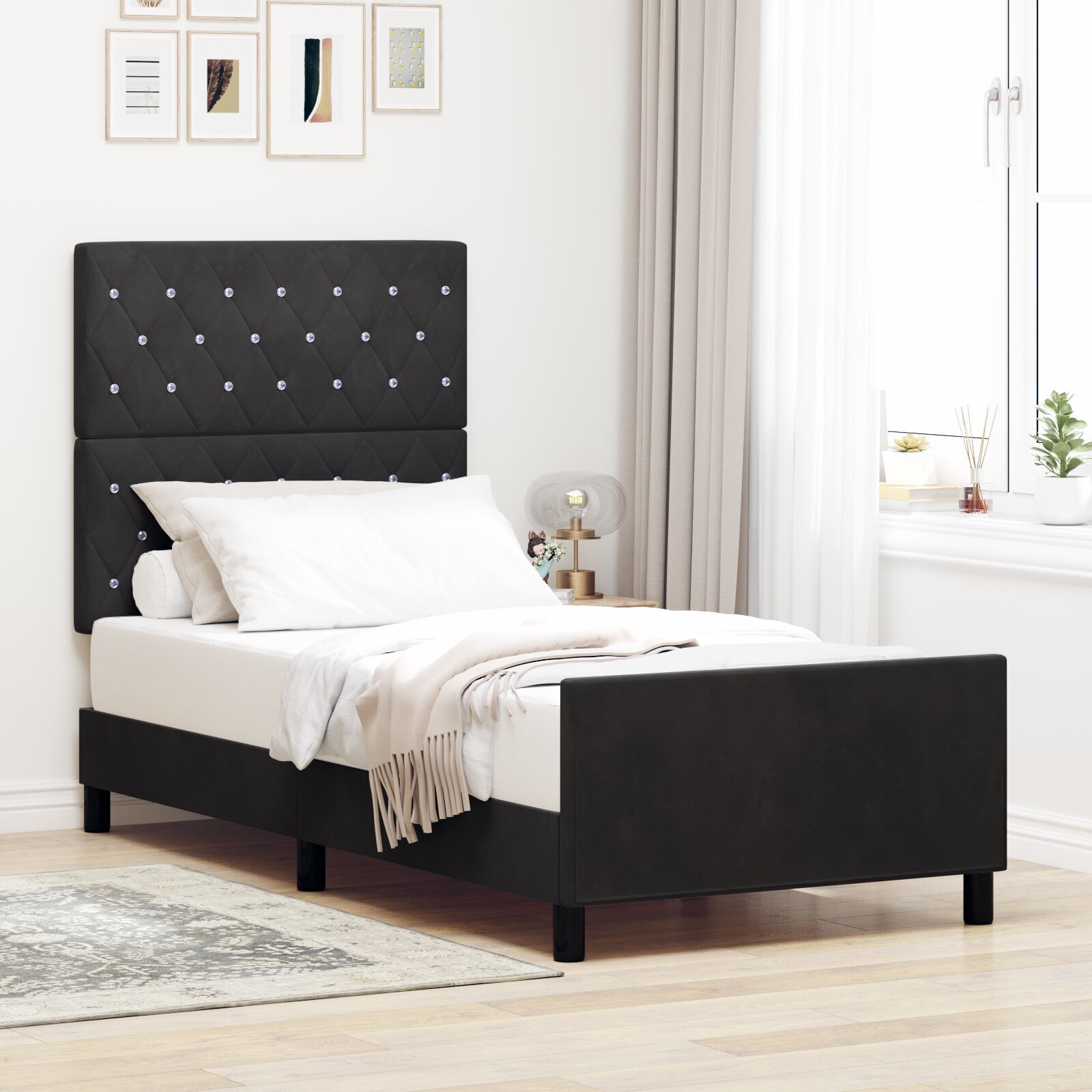vidaXL Cadru de pat cu headboard Negru 100 x 200 cm Catifea