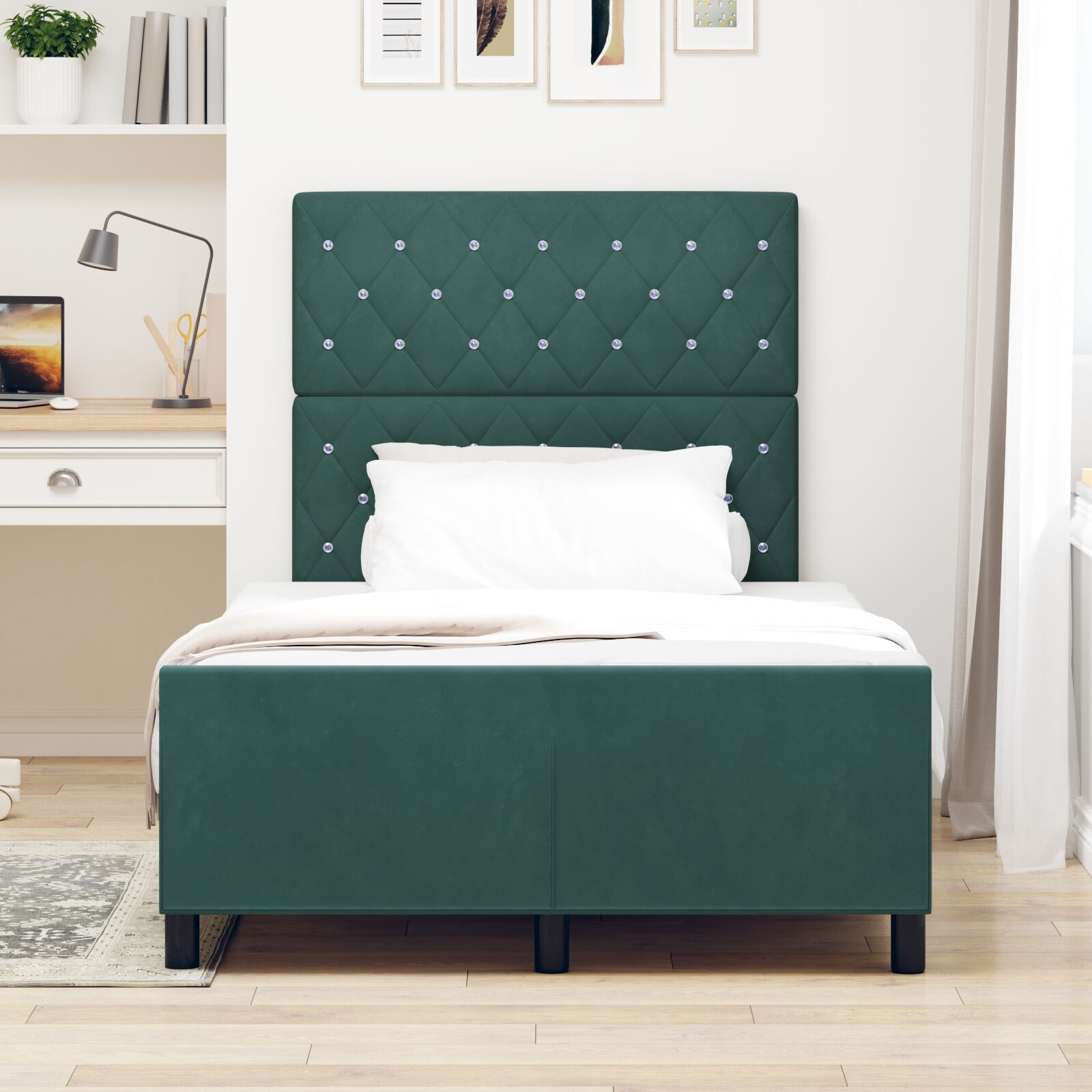 vidaXL Cadru de pat cu headboard Verde închis 120 x 190 cm Catifea