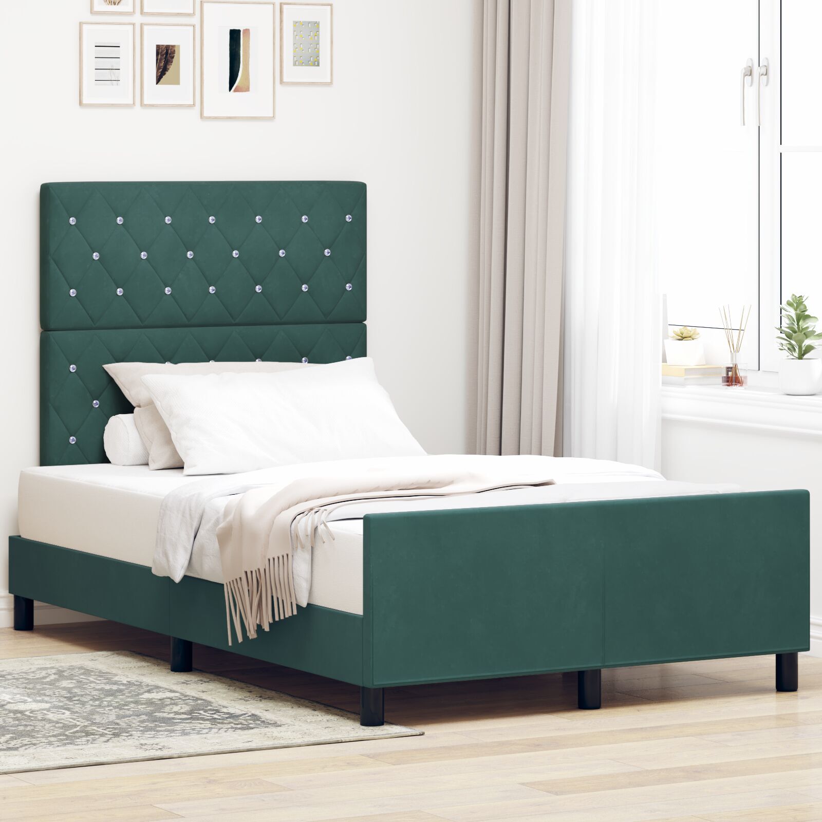 vidaXL Cadru de pat cu headboard Verde închis 120 x 190 cm Catifea