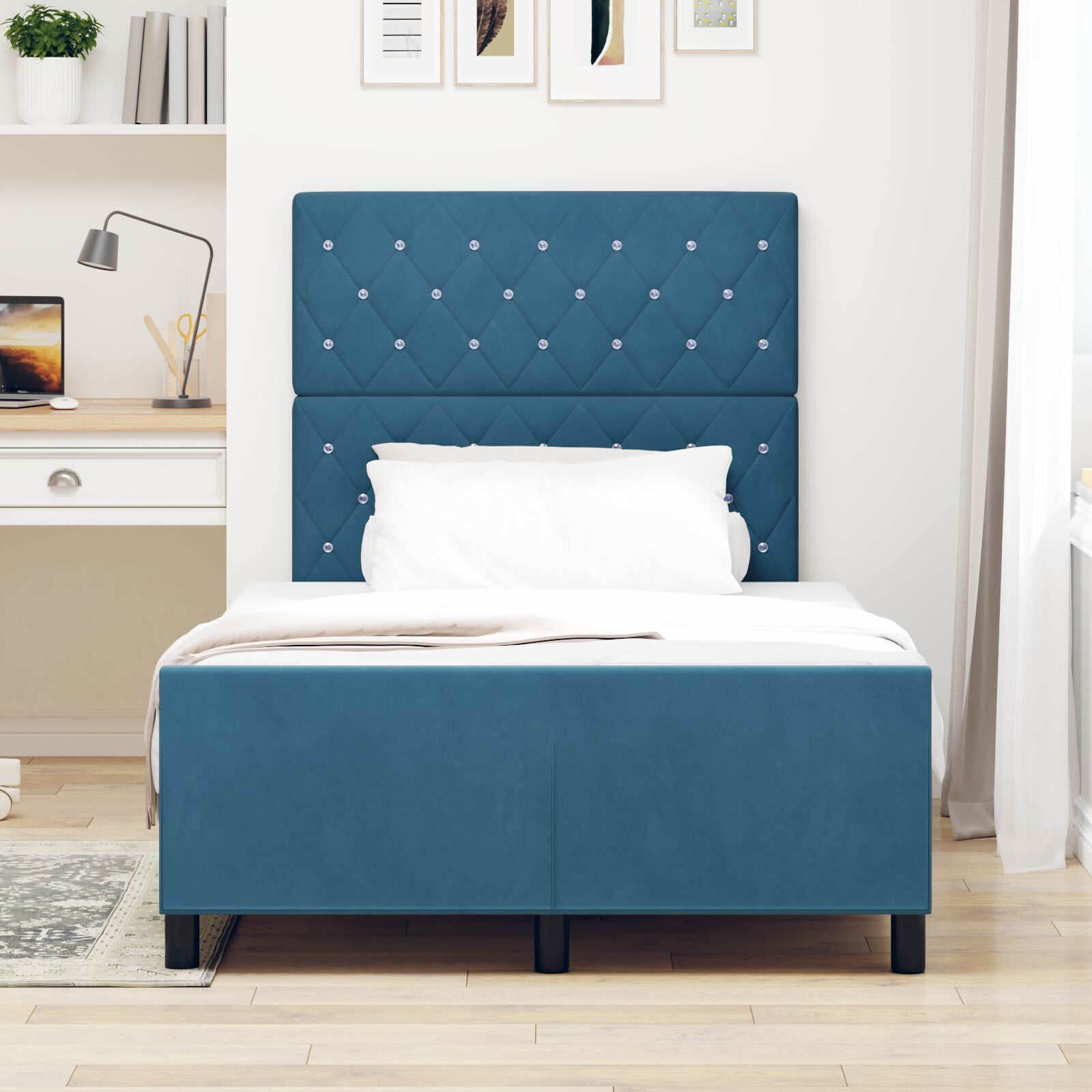 vidaXL Cadru de pat cu headboard Albastru închis 120 x 190 cm Catifea vidaXL Cadru de pat cu headboard Albastru închis 120 x 190 cm Catifea