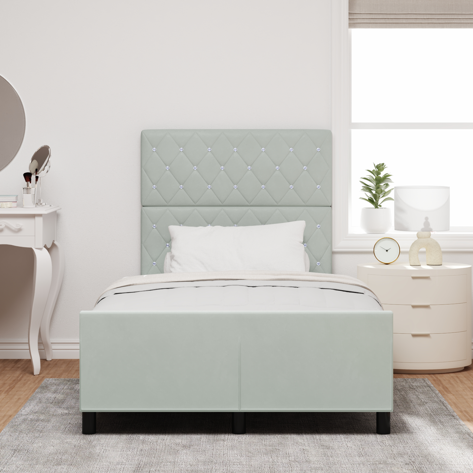 vidaXL Cadru de pat cu headboard Gri deschis 120 x 200 cm Catifea vidaXL Cadru de pat cu headboard Gri deschis 120 x 200 cm Catifea