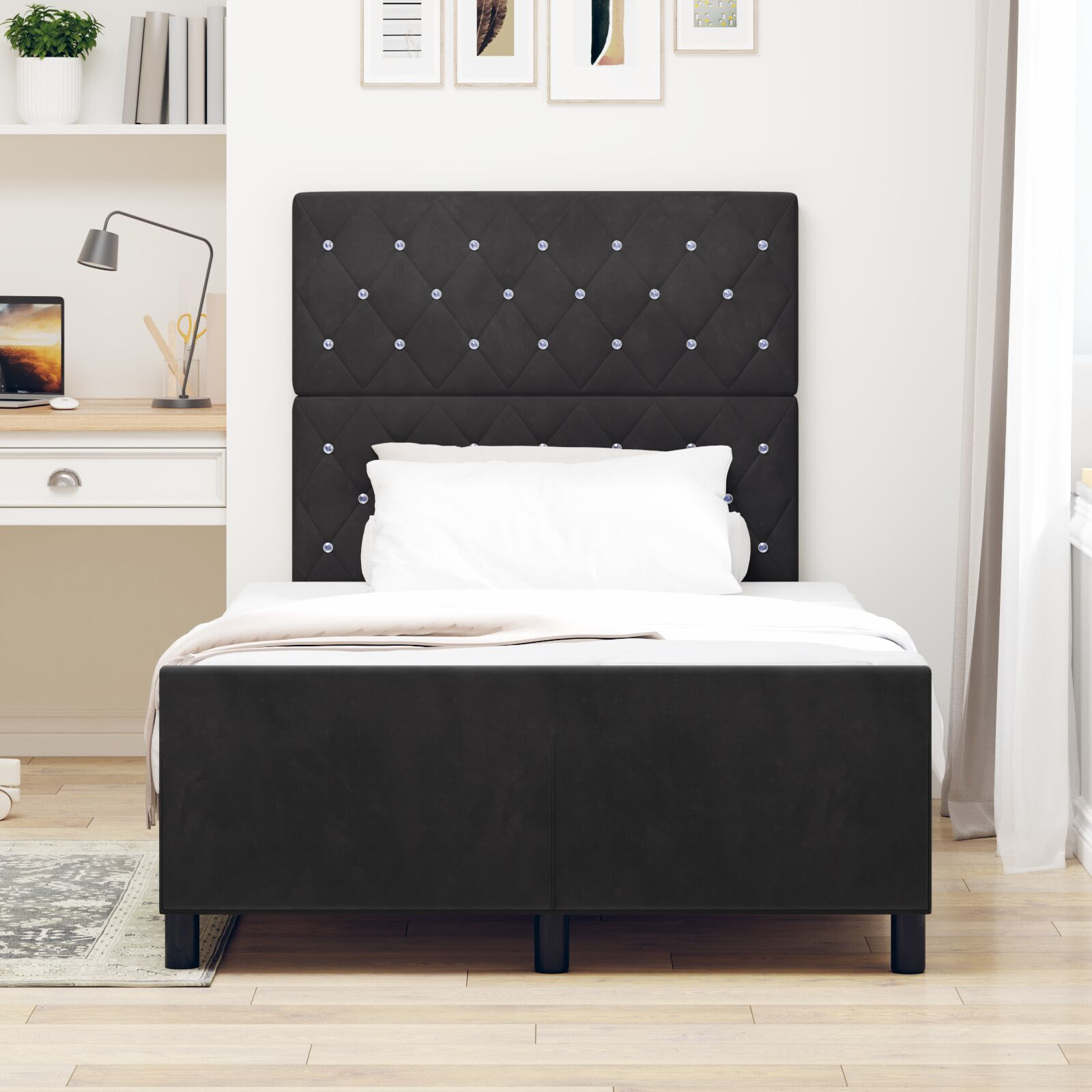 vidaXL Cadru de pat cu headboard Negru 120 x 200 cm Catifea