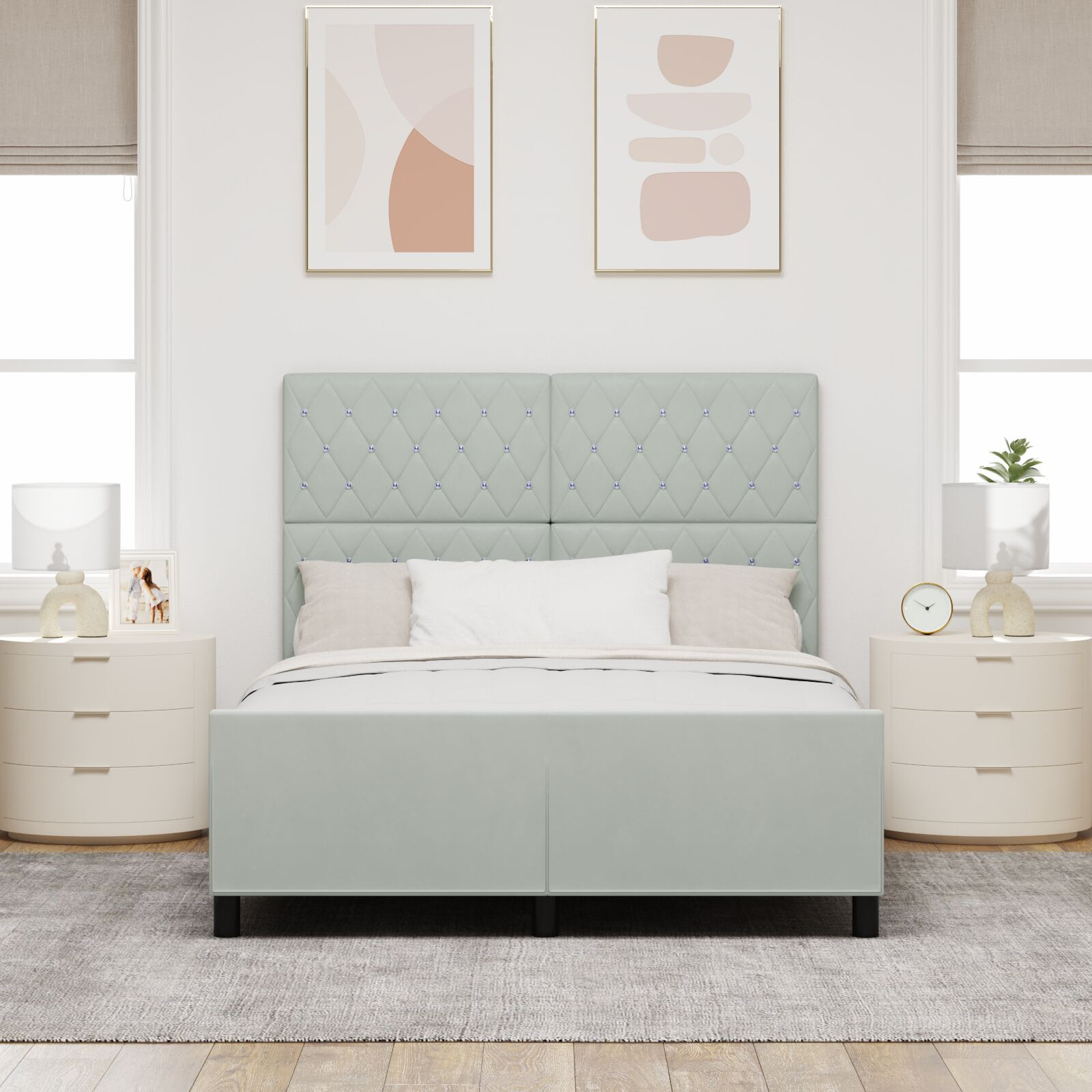 Pat vidaXL Gri deschis 140x190 cm Catifea Pat vidaXL Gri deschis 140x190 cm Catifea