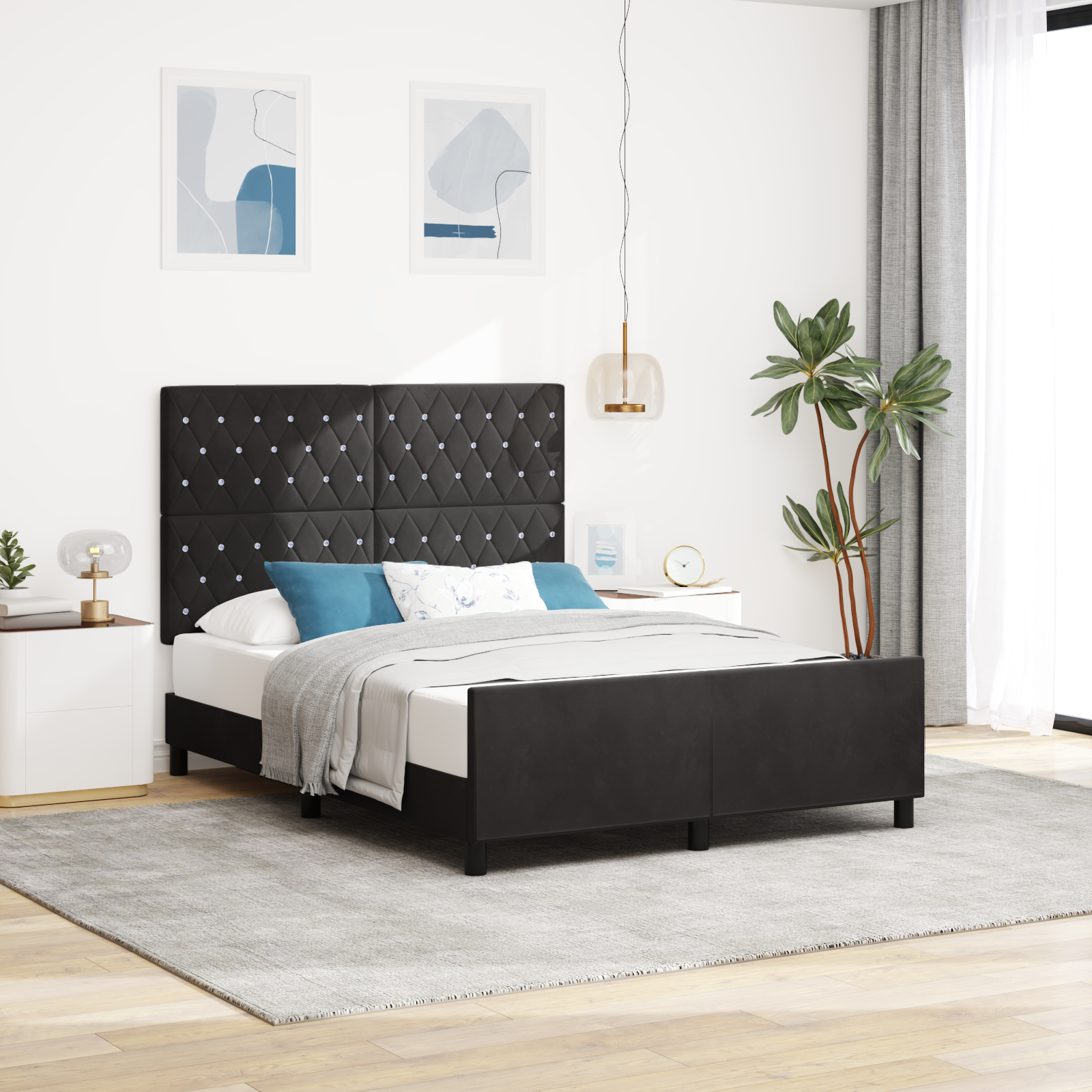 vidaXL Cadru de pat cu headboard Negru 160 x 200 cm Catifea vidaXL Cadru de pat cu headboard Negru 160 x 200 cm Catifea