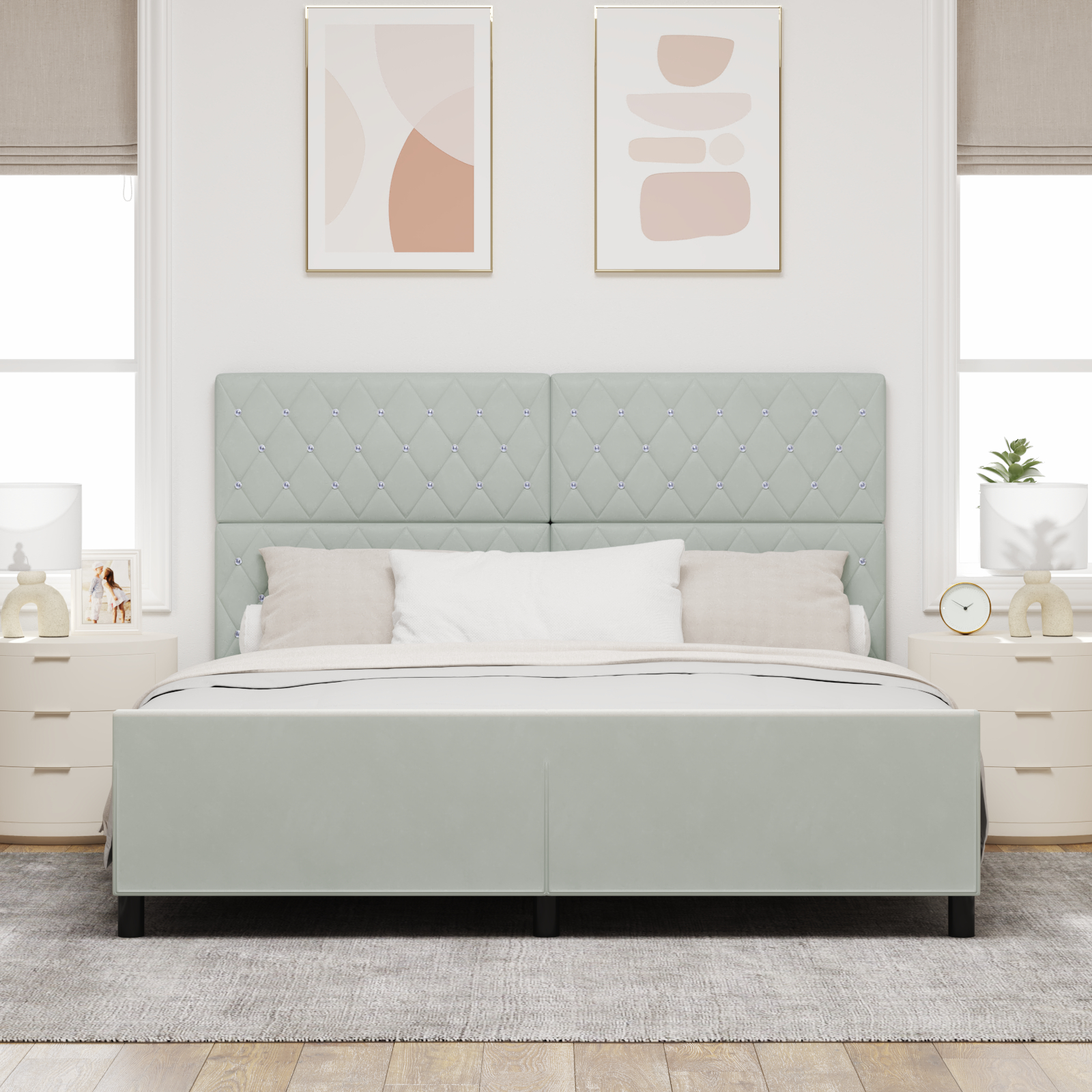 vidaXL Cadru de pat cu headboard Gri deschis 180 x 200 cm Catifea vidaXL Cadru de pat cu headboard Gri deschis 180 x 200 cm Catifea