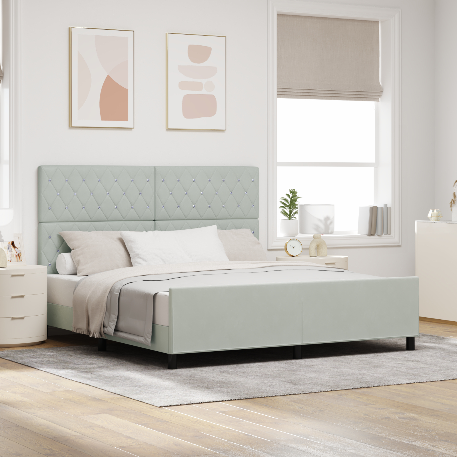 vidaXL Cadru de pat cu headboard Gri deschis 180 x 200 cm Catifea vidaXL Cadru de pat cu headboard Gri deschis 180 x 200 cm Catifea