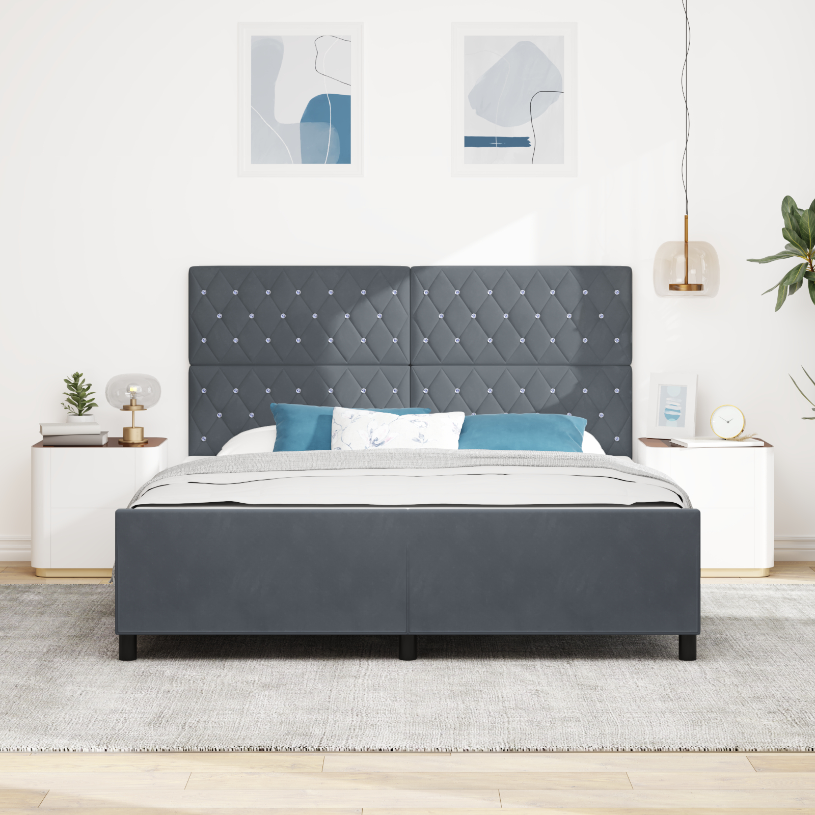 vidaXL Cadru de pat cu headboard Gri închis 180 x 200 cm Catifea vidaXL Cadru de pat cu headboard Gri închis 180 x 200 cm Catifea