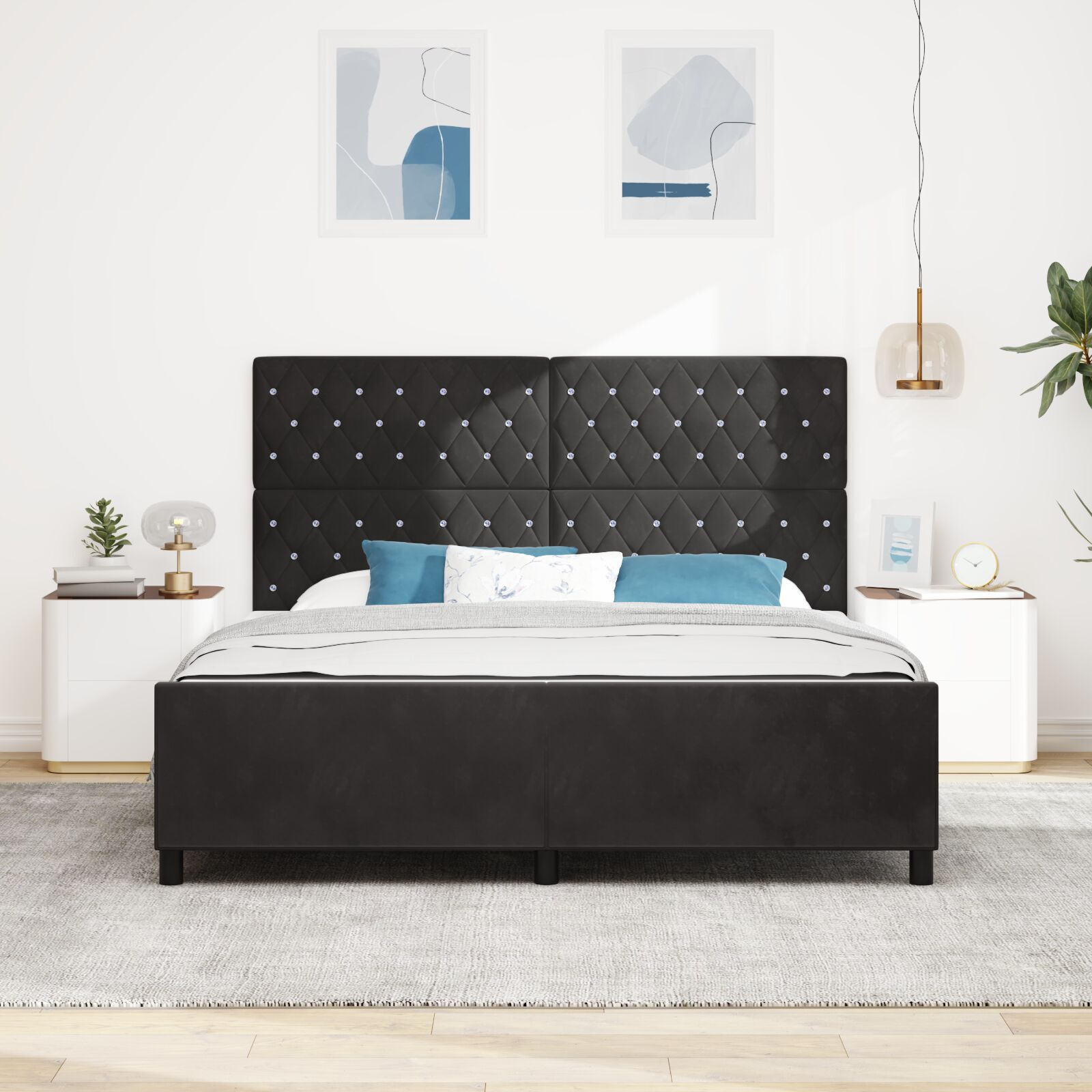 vidaXL Cadru de pat cu headboard Negru 180 x 200 cm Catifea vidaXL Cadru de pat cu headboard Negru 180 x 200 cm Catifea
