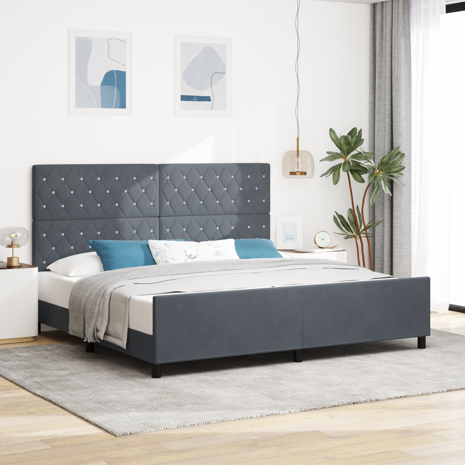 vidaXL Cadru de pat cu headboard Gri închis 200 x 200 cm Catifea vidaXL Cadru de pat cu headboard Gri închis 200 x 200 cm Catifea