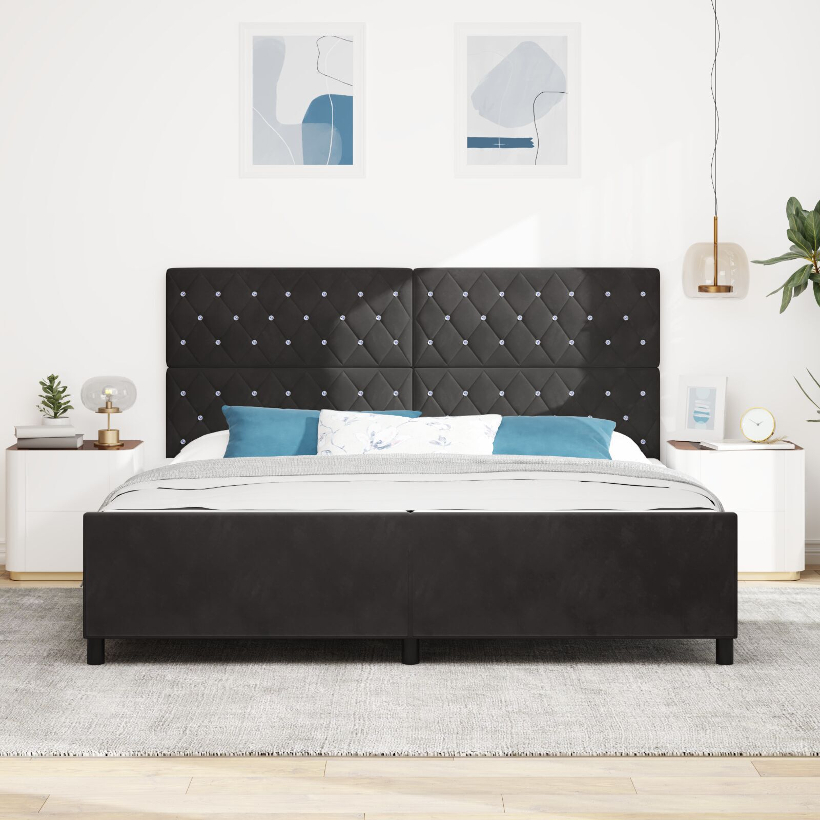 vidaXL Cadru de pat cu headboard Negru 200 x 200 cm Catifea vidaXL Cadru de pat cu headboard Negru 200 x 200 cm Catifea