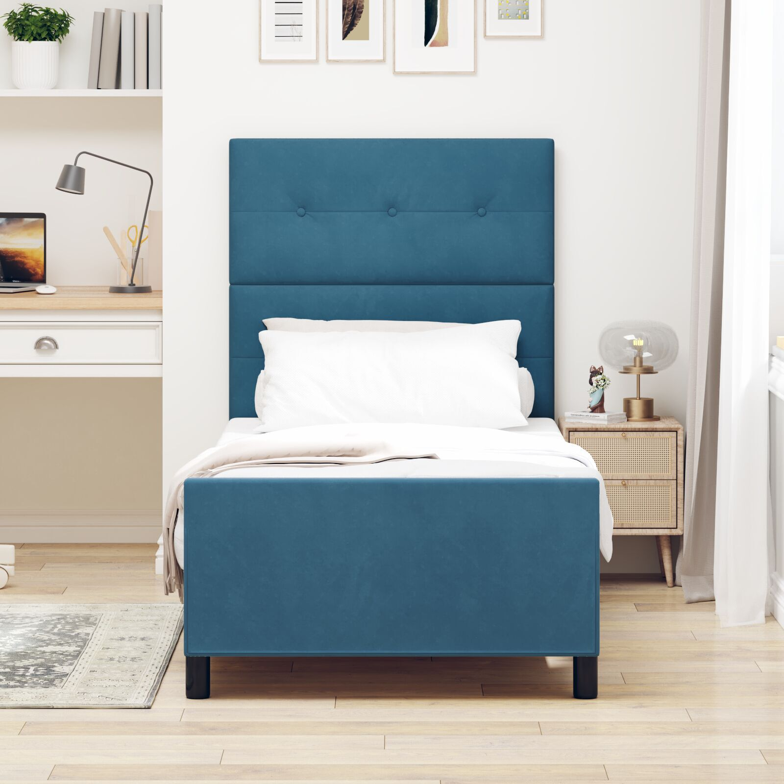vidaXL Cadru de pat cu headboard Albastru închis 90 x 200 cm Catifea vidaXL Cadru de pat cu headboard Albastru închis 90 x 200 cm Catifea
