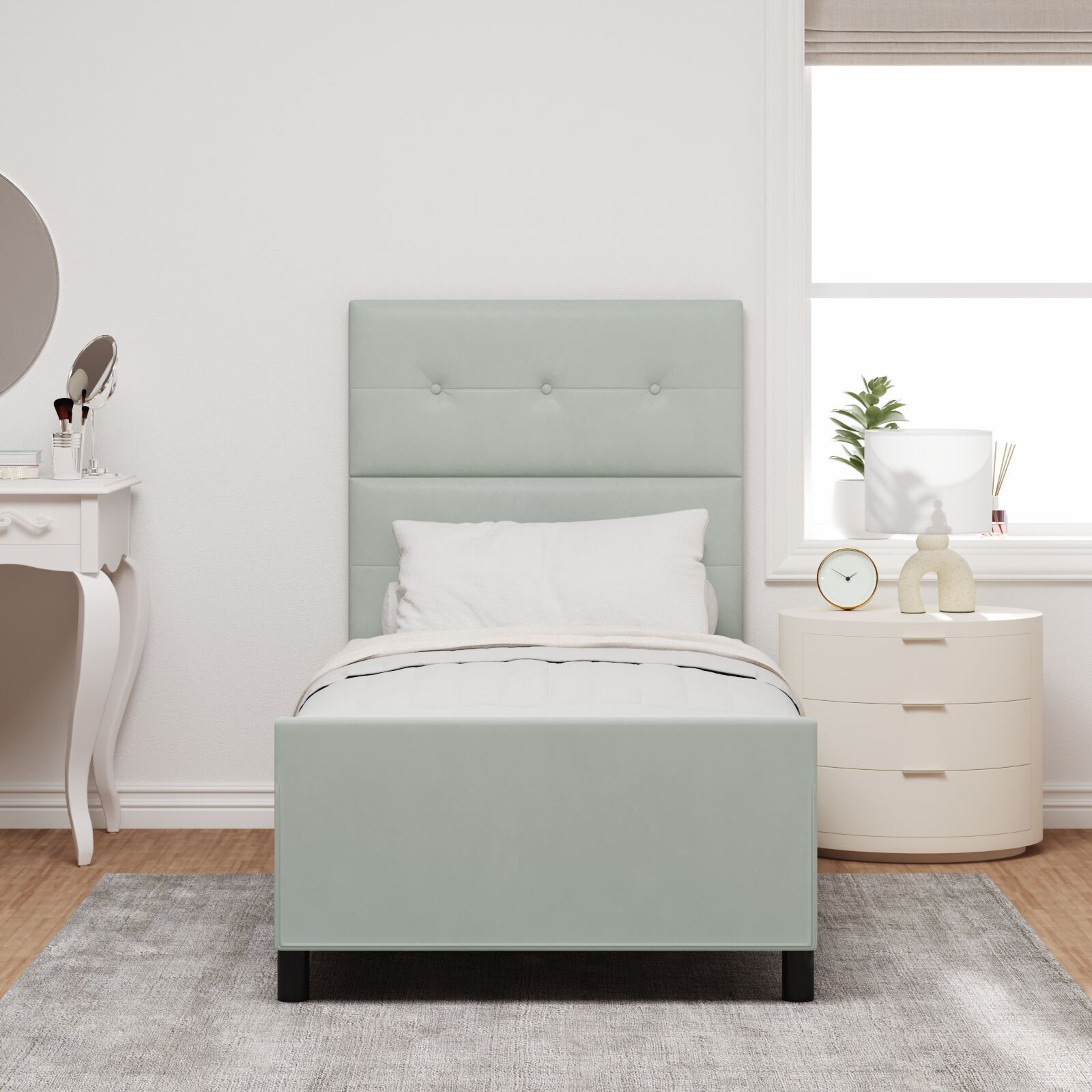 vidaXL Cadru de pat cu headboard Gri deschis 100 x 200 cm Catifea vidaXL Cadru de pat cu headboard Gri deschis 100 x 200 cm Catifea
