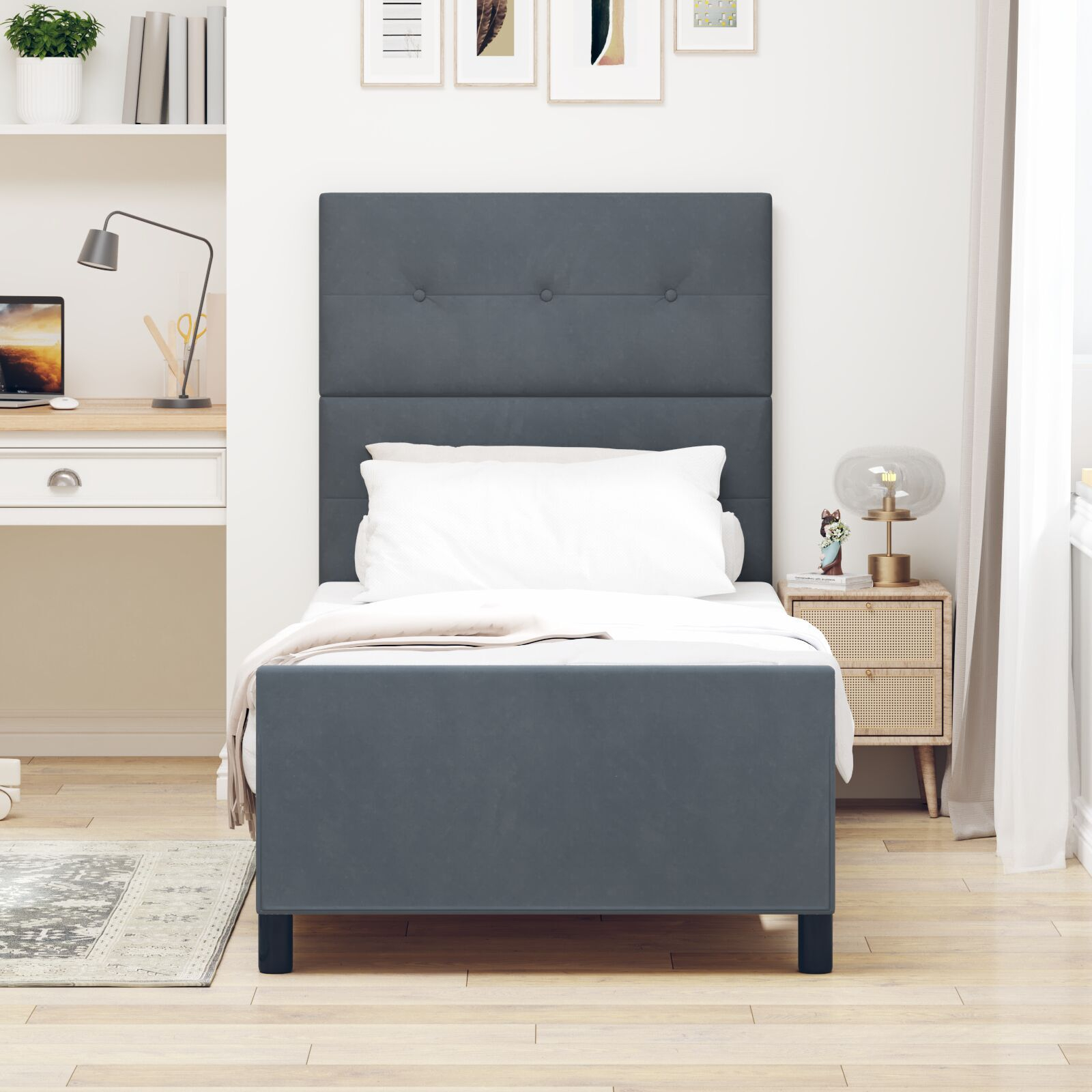Cadrul de pat vidaXL în gri închis, 100x200 cm, fabricat din catifea Cadrul de pat vidaXL în gri închis, 100x200 cm, fabricat din catifea