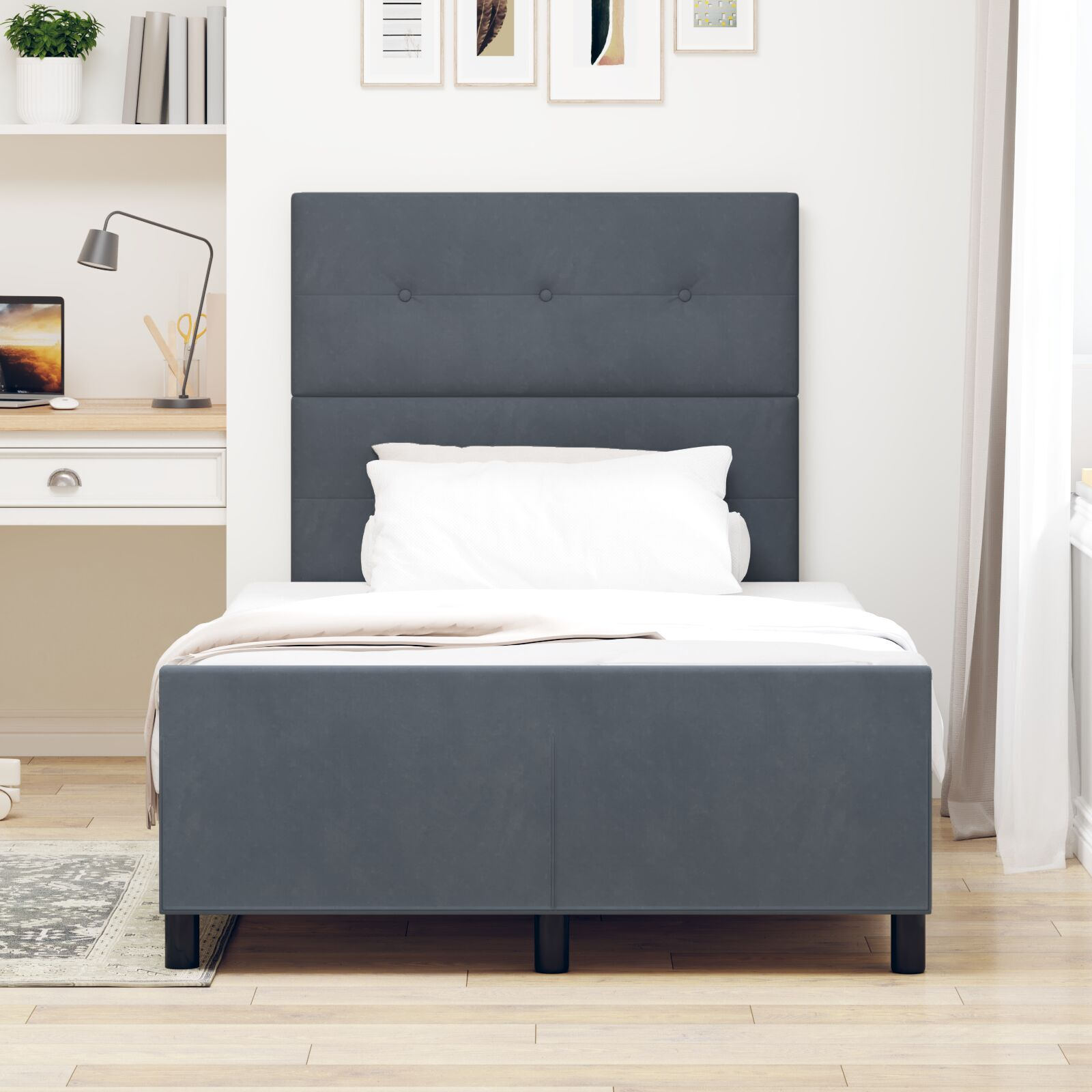 vidaXL Cadru de pat cu headboard Gri închis 120 x 190 cm Catifea vidaXL Cadru de pat cu headboard Gri închis 120 x 190 cm Catifea