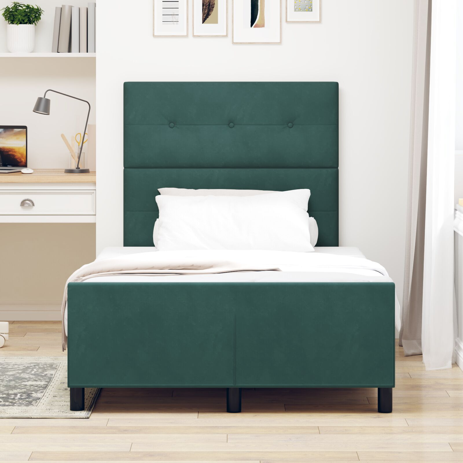 Pat vidaXL verde închis, 120x190 cm, fabricat din catifea Pat vidaXL verde închis, 120x190 cm, fabricat din catifea