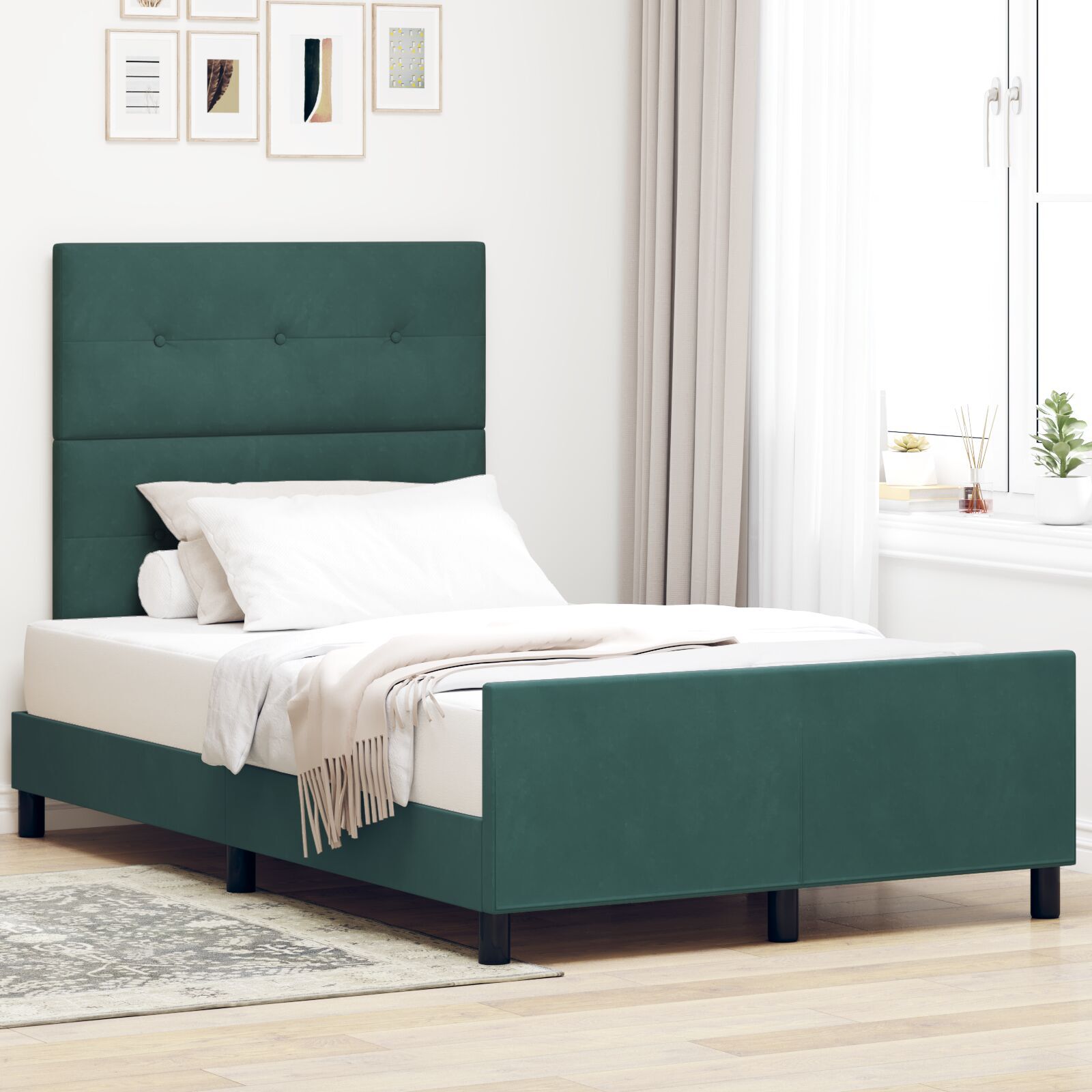 Pat vidaXL verde închis, 120x190 cm, fabricat din catifea Pat vidaXL verde închis, 120x190 cm, fabricat din catifea