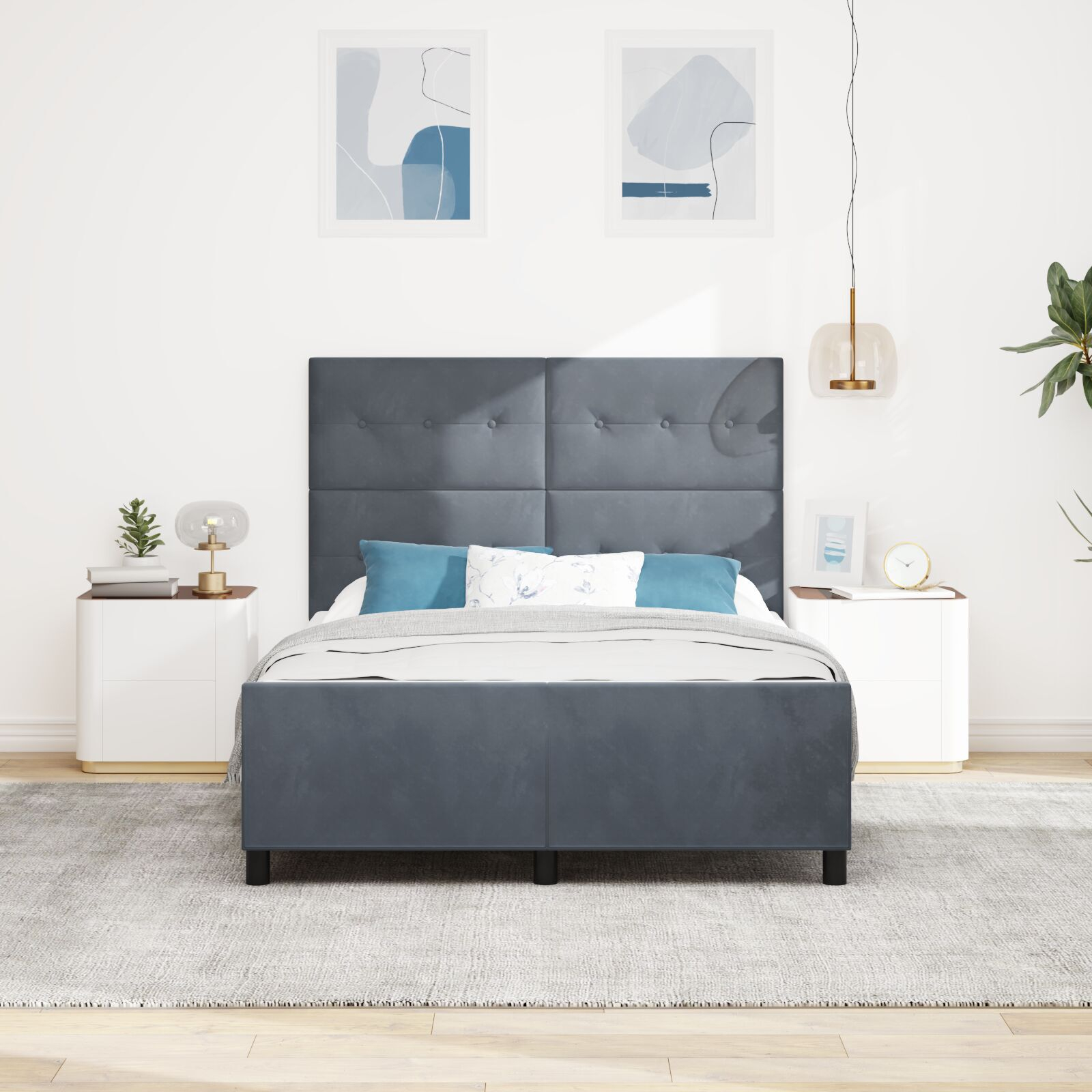 vidaXL Cadru de pat cu headboard Gri închis 160 x 200 cm Catifea vidaXL Cadru de pat cu headboard Gri închis 160 x 200 cm Catifea