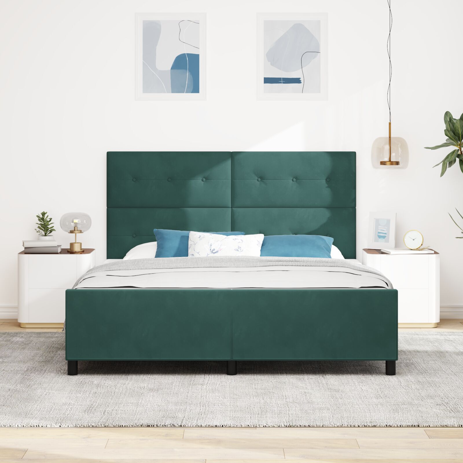vidaXL Cadru de pat cu headboard Verde închis 180 x 200 cm Catifea