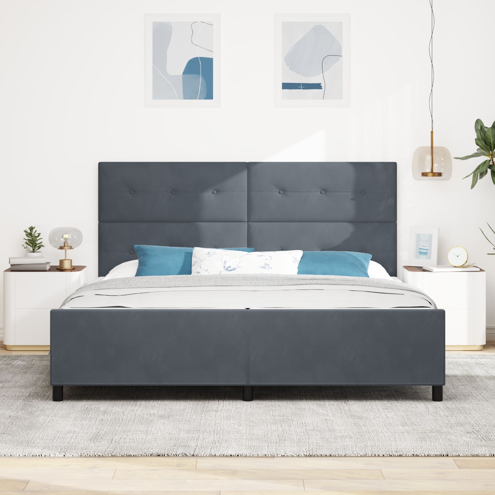 vidaXL Cadru de pat cu headboard Gri închis 200 x 200 cm Catifea vidaXL Cadru de pat cu headboard Gri închis 200 x 200 cm Catifea