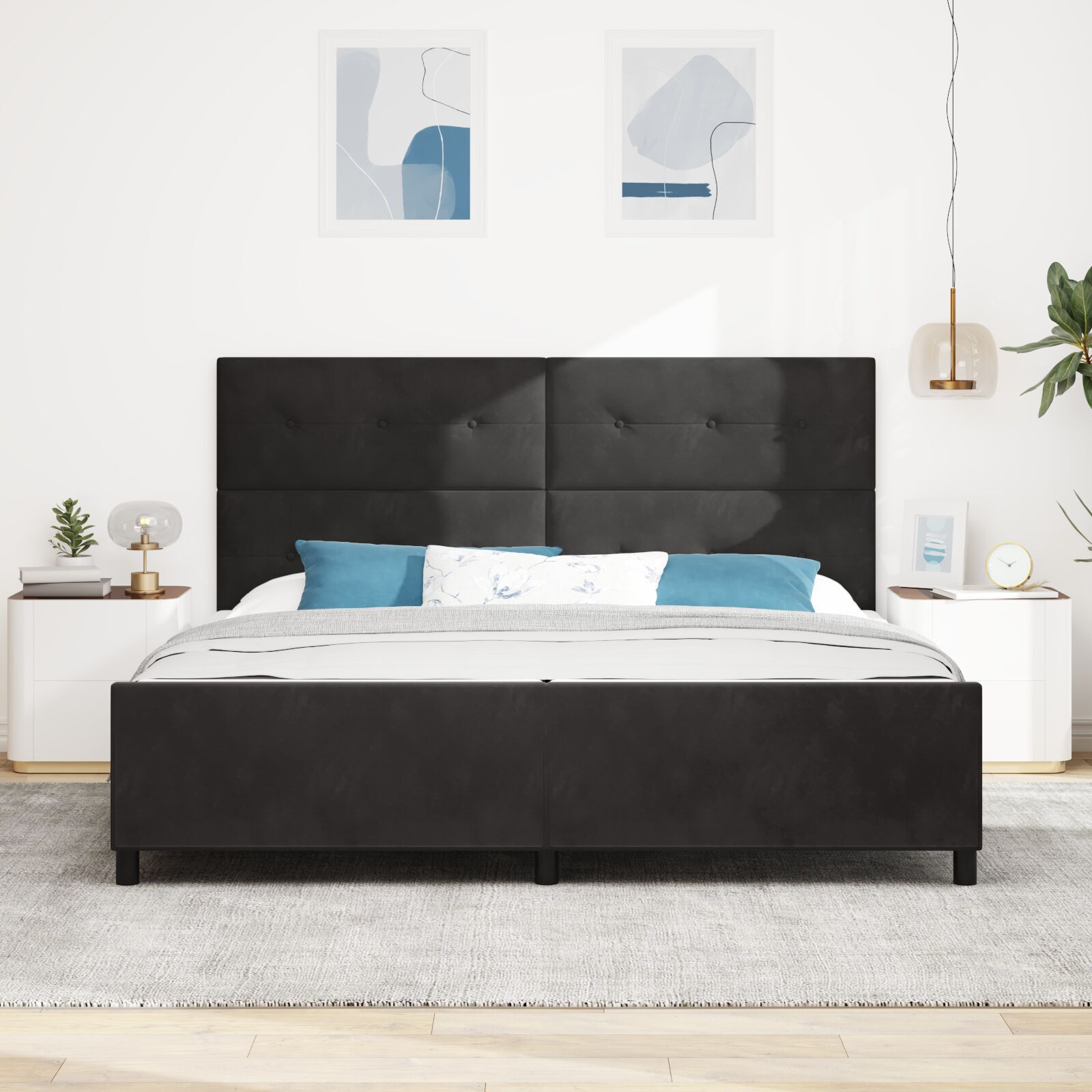 vidaXL Cadru de pat cu headboard Negru 200 x 200 cm Catifea vidaXL Cadru de pat cu headboard Negru 200 x 200 cm Catifea