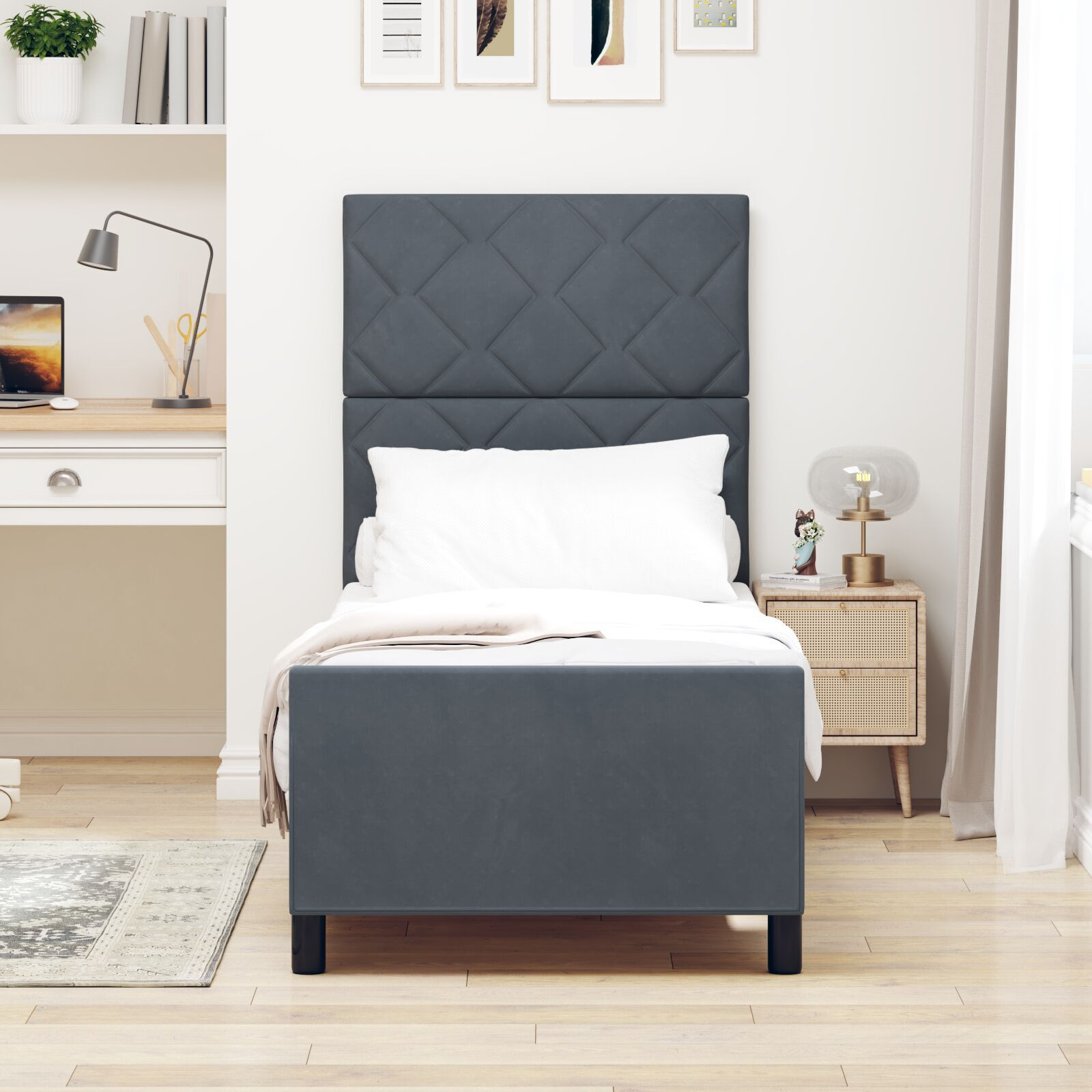 vidaXL Cadru de pat cu headboard Gri închis 80 x 200 cm Catifea