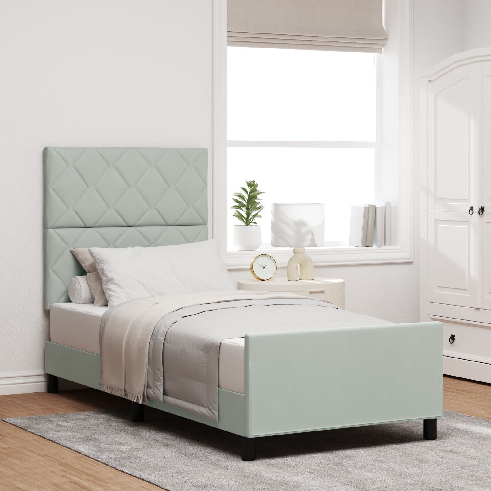 vidaXL Cadru de pat cu headboard Gri deschis 100 x 200 cm Catifea vidaXL Cadru de pat cu headboard Gri deschis 100 x 200 cm Catifea