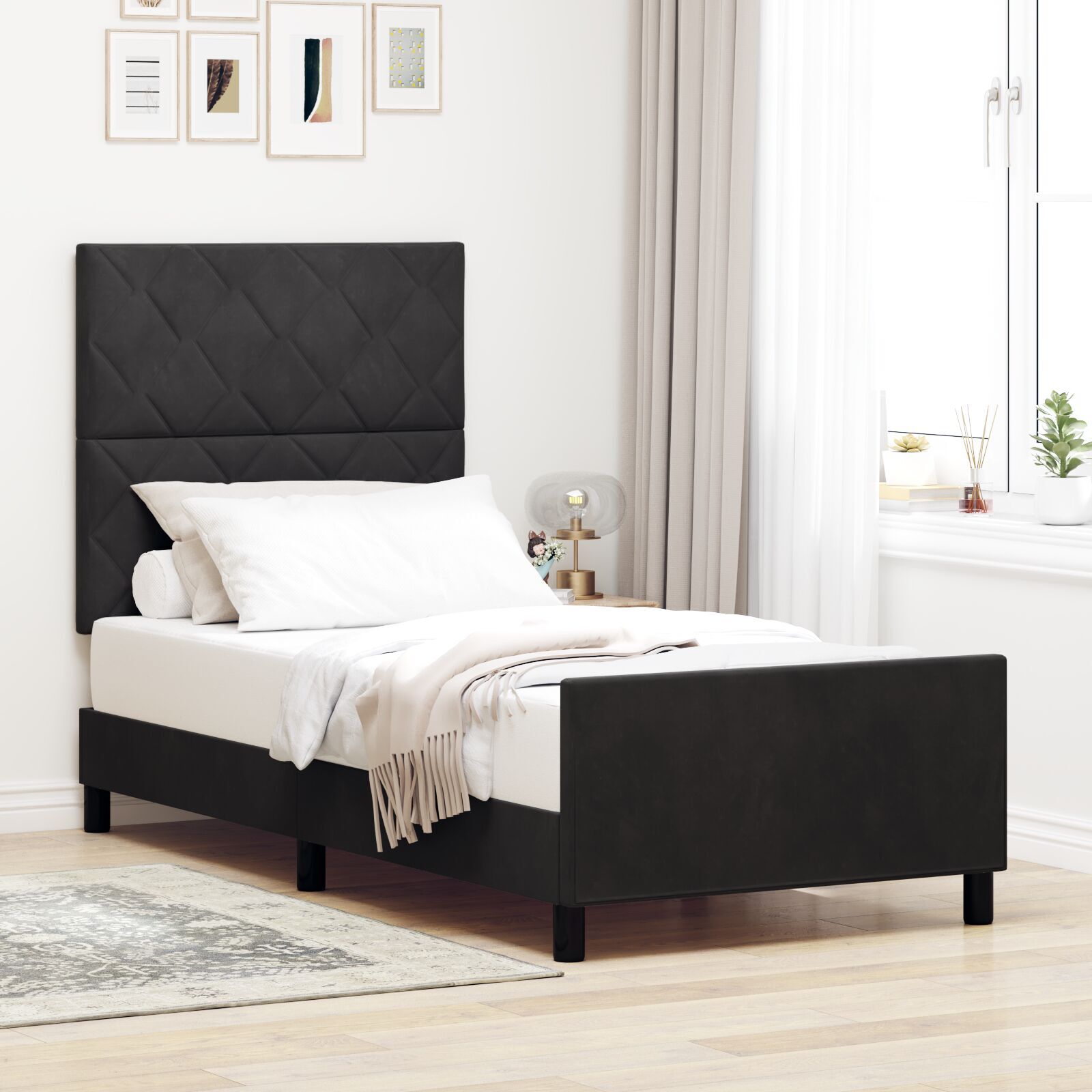 vidaXL Cadru de pat cu headboard Negru 100 x 200 cm Catifea vidaXL Cadru de pat cu headboard Negru 100 x 200 cm Catifea