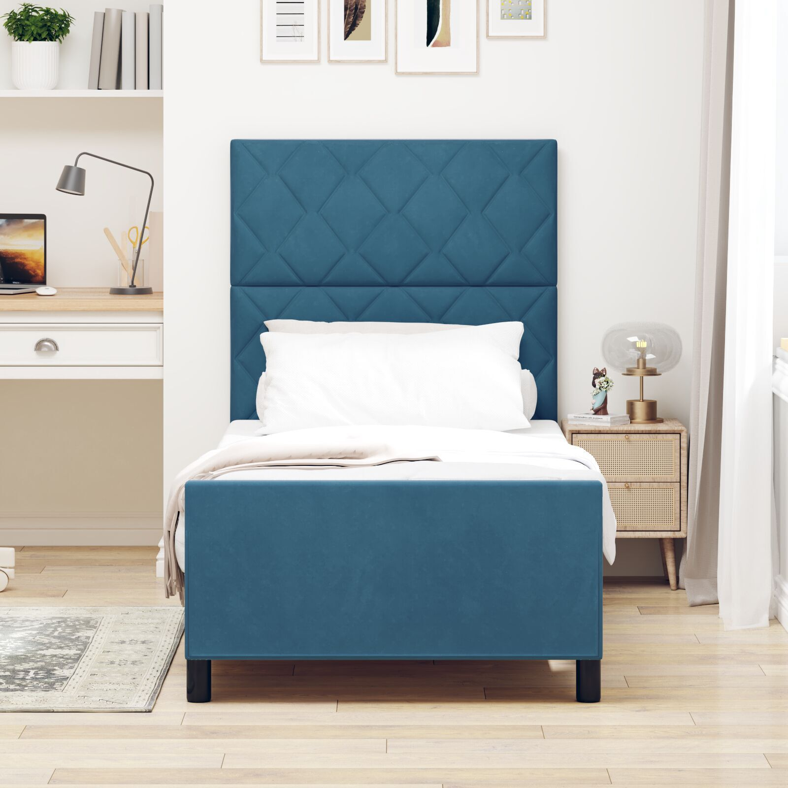 vidaXL Cadru de pat cu headboard Albastru închis 100 x 200 cm Catifea vidaXL Cadru de pat cu headboard Albastru închis 100 x 200 cm Catifea