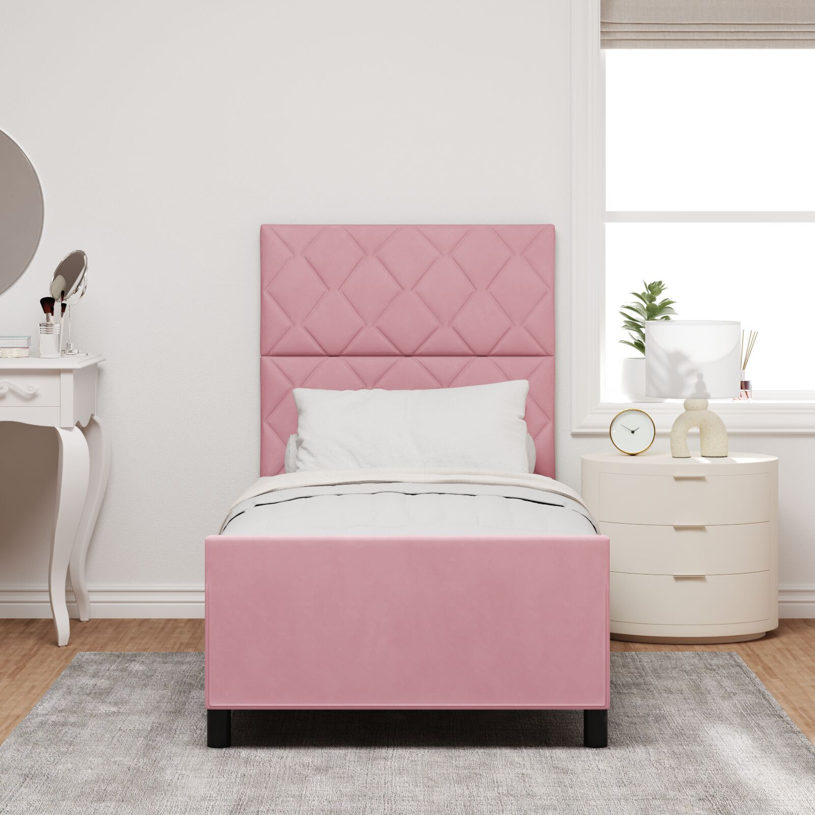 vidaXL Cadru de pat cu headboard Roz 100 x 200 cm Catifea