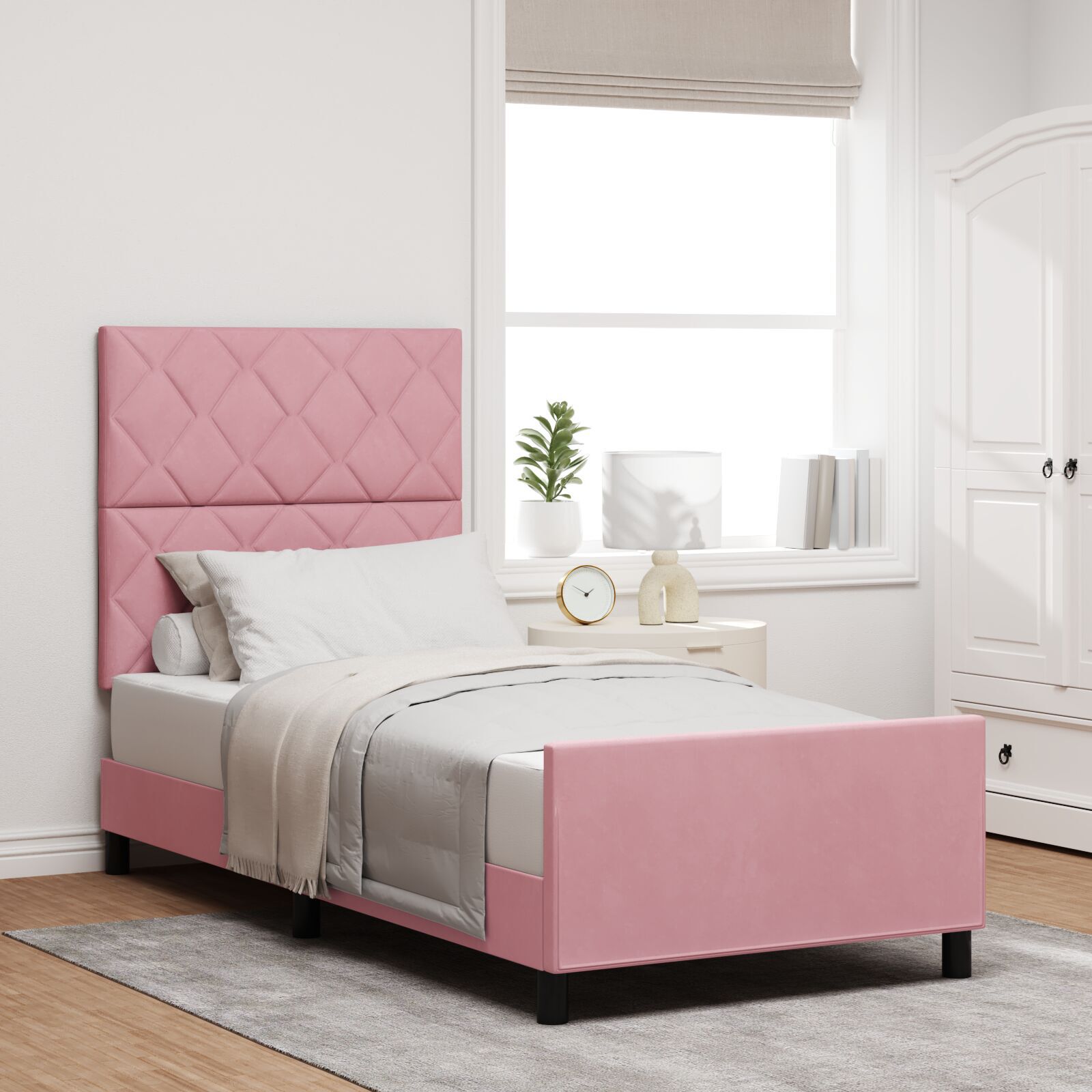 vidaXL Cadru de pat cu headboard Roz 100 x 200 cm Catifea