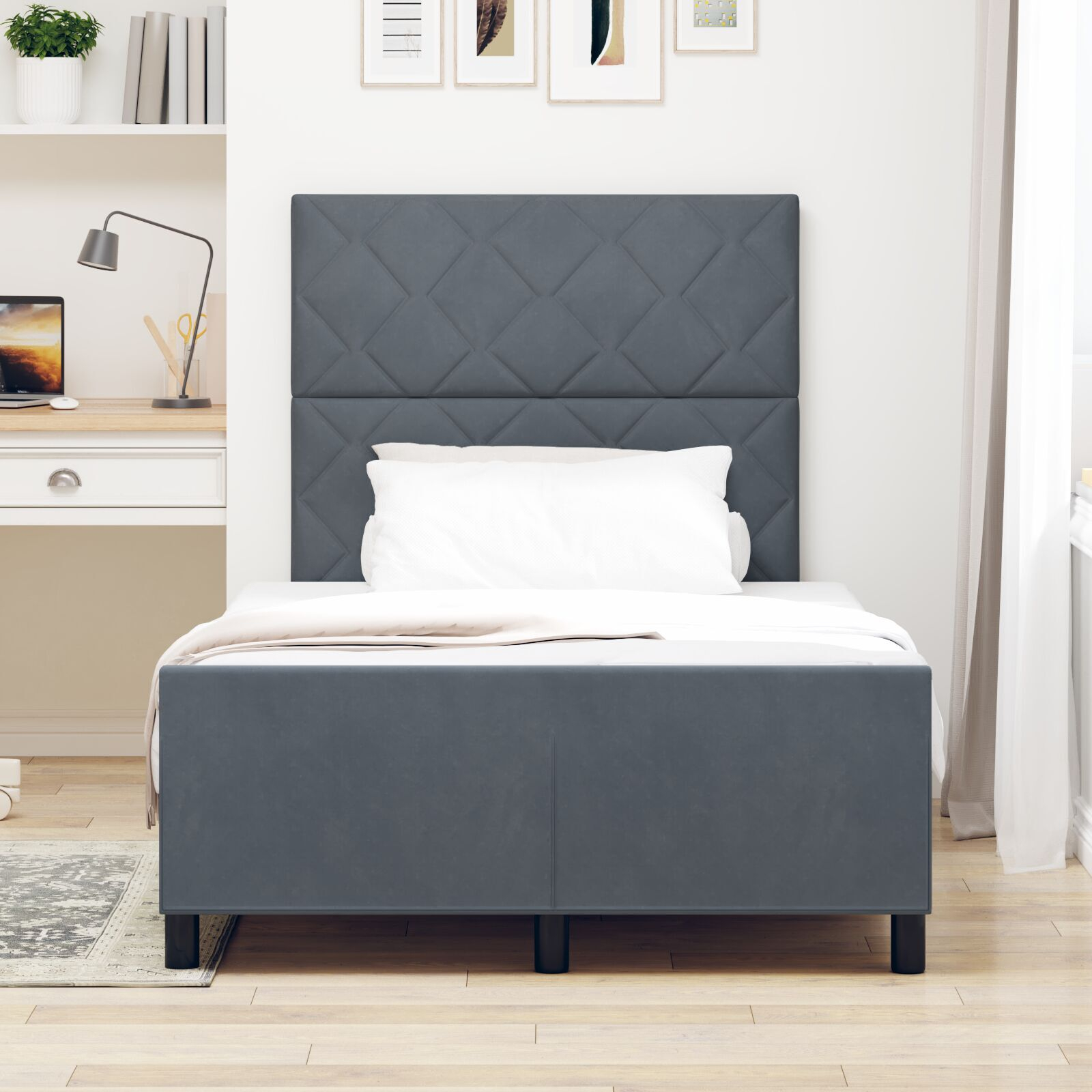 vidaXL Cadru de pat cu headboard Gri închis 120 x 190 cm Catifea vidaXL Cadru de pat cu headboard Gri închis 120 x 190 cm Catifea