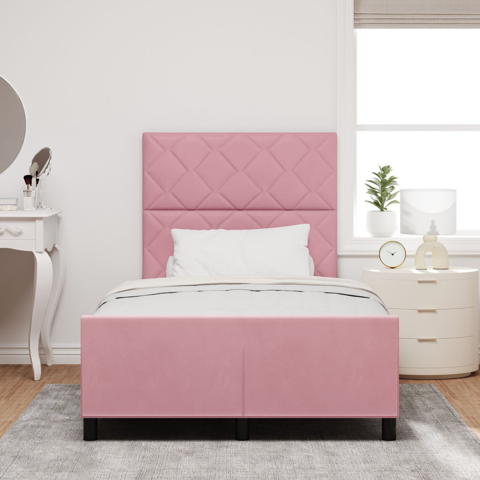 vidaXL Cadru de pat cu headboard Roz 120 x 190 cm Catifea vidaXL Cadru de pat cu headboard Roz 120 x 190 cm Catifea