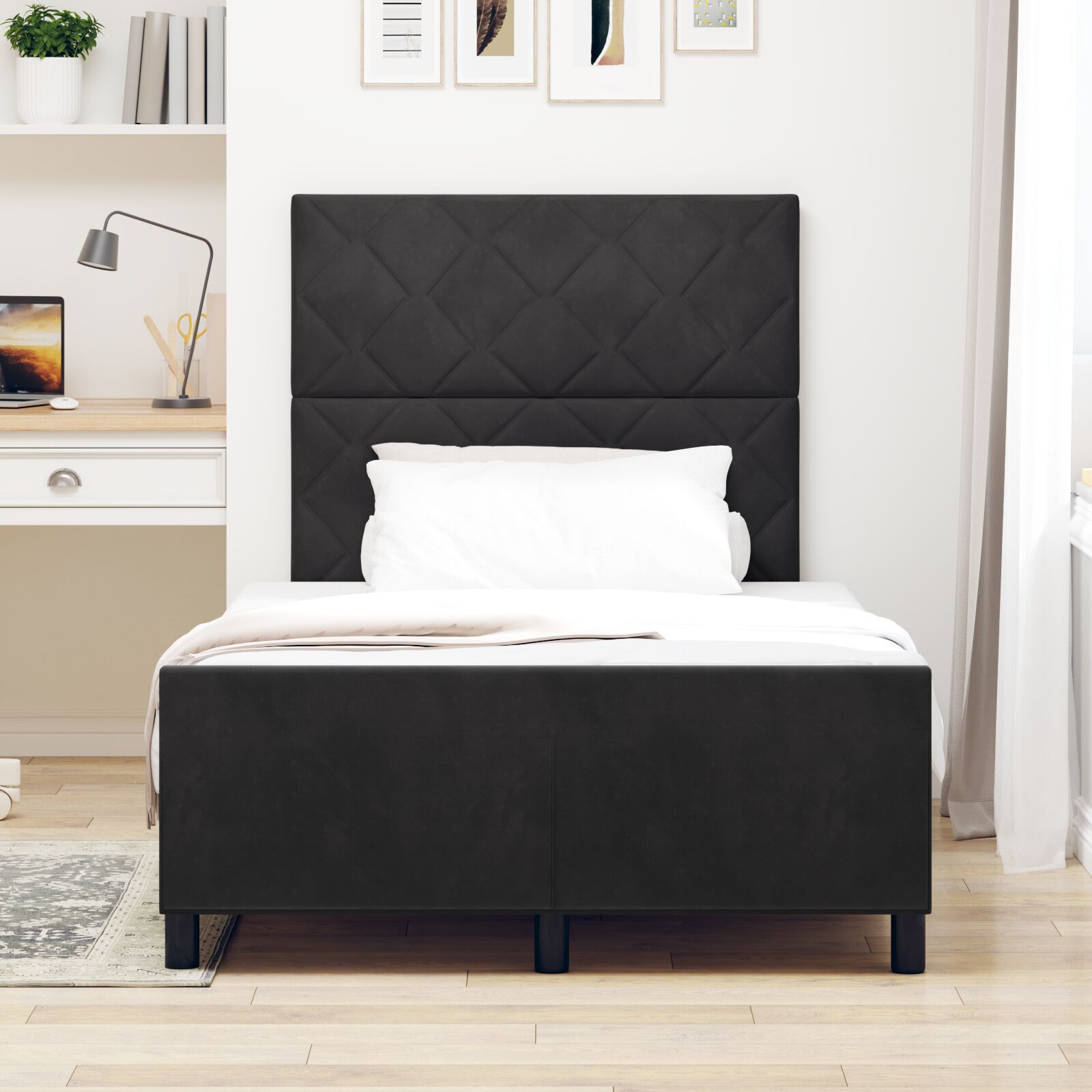 vidaXL Cadru de pat cu headboard Negru 120 x 200 cm Catifea vidaXL Cadru de pat cu headboard Negru 120 x 200 cm Catifea