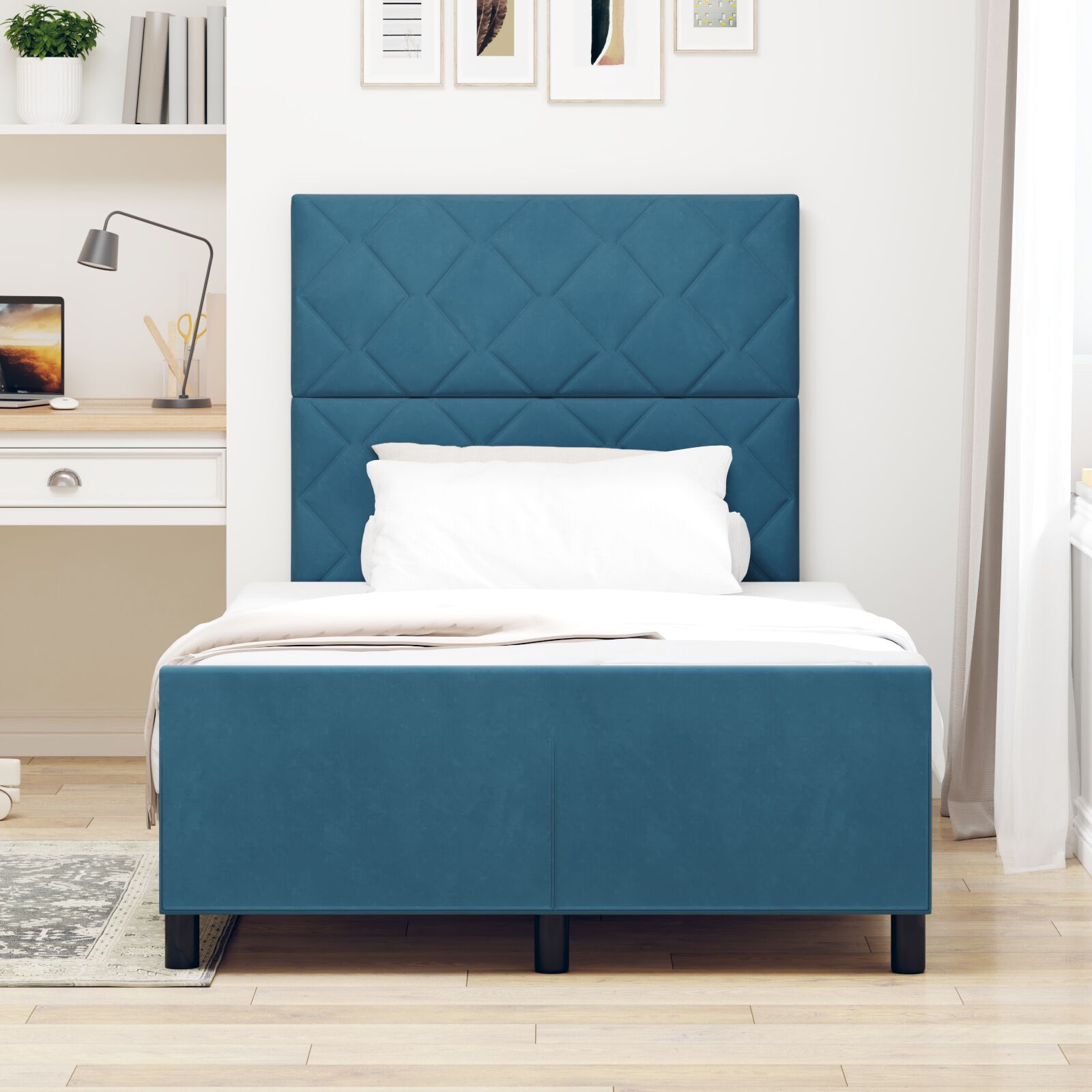 vidaXL Cadru de pat cu headboard Albastru închis 120 x 200 cm Catifea vidaXL Cadru de pat cu headboard Albastru închis 120 x 200 cm Catifea