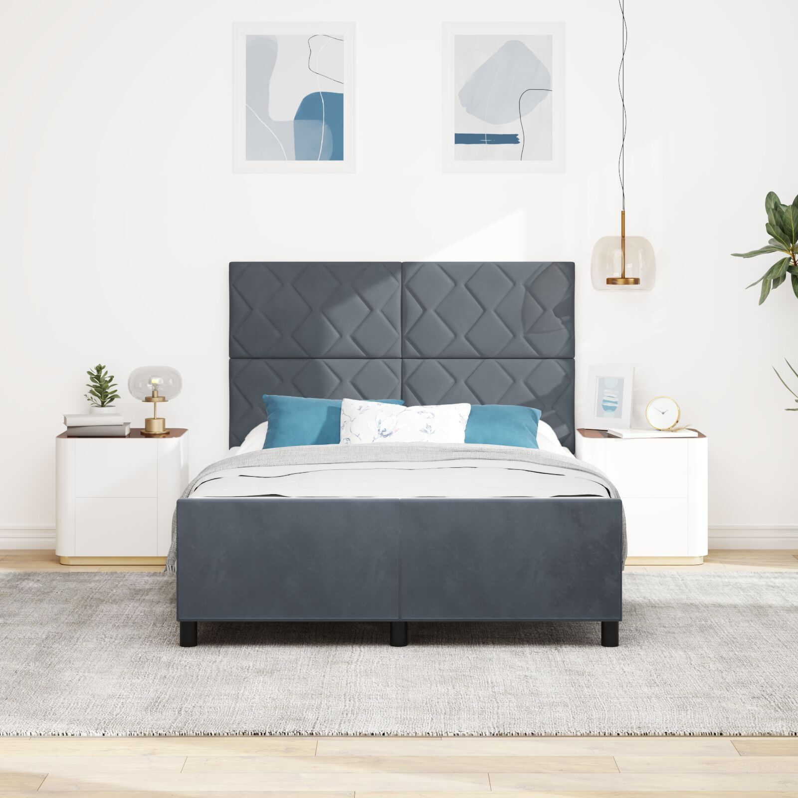 vidaXL Cadru de pat cu headboard Gri închis 140 x 190 cm Catifea vidaXL Cadru de pat cu headboard Gri închis 140 x 190 cm Catifea