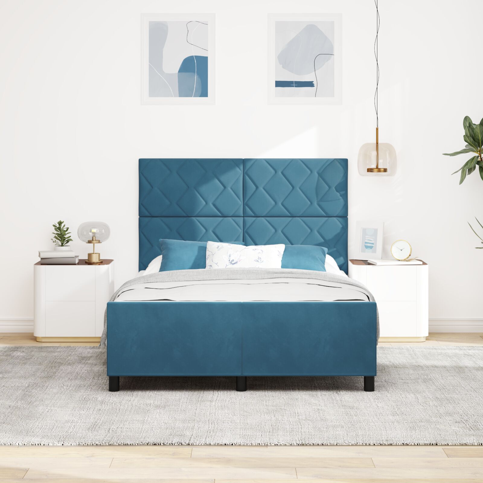 vidaXL Cadru de pat cu headboard Albastru închis 140 x 190 cm Catifea vidaXL Cadru de pat cu headboard Albastru închis 140 x 190 cm Catifea