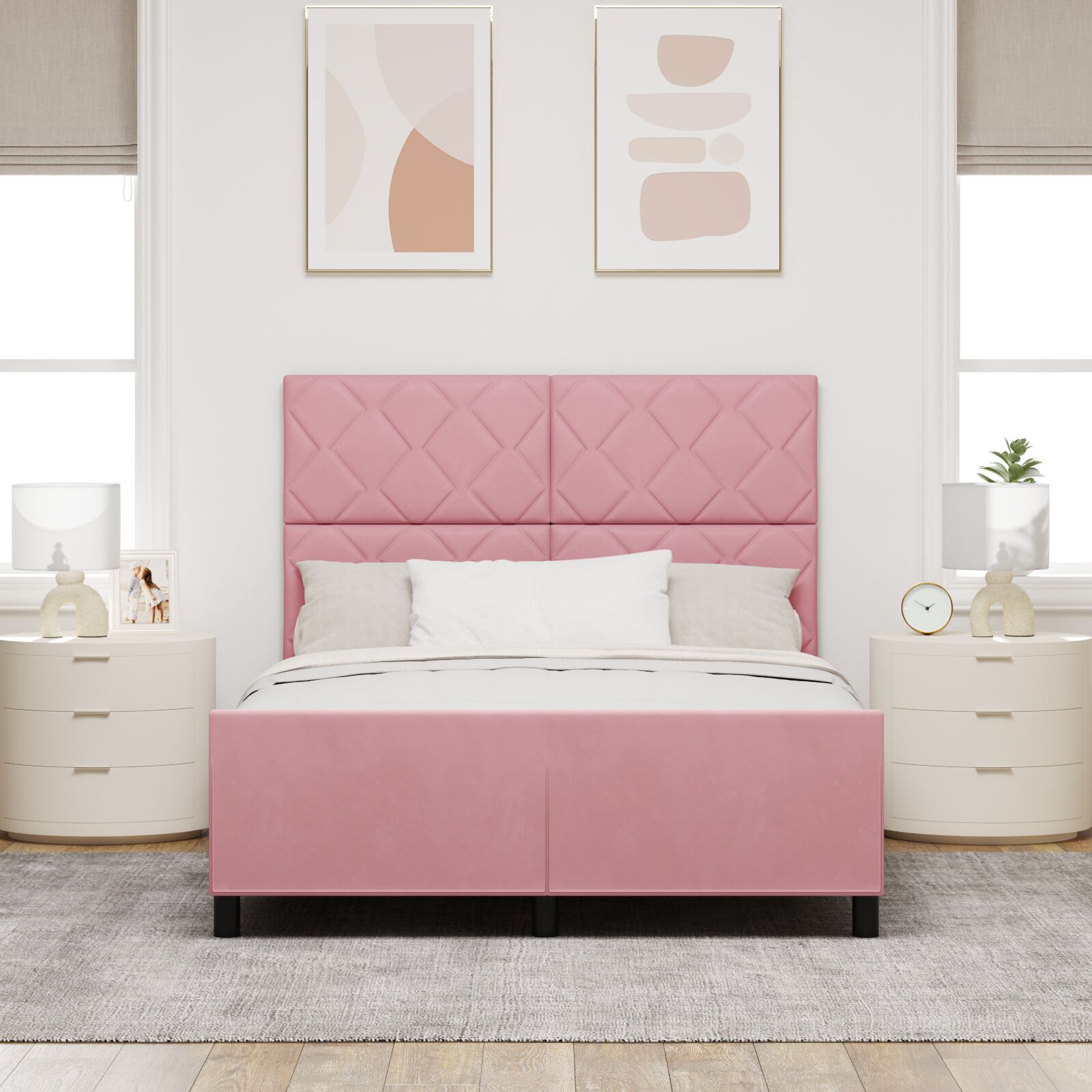 vidaXL Cadru de pat cu headboard Roz 140 x 190 cm Catifea