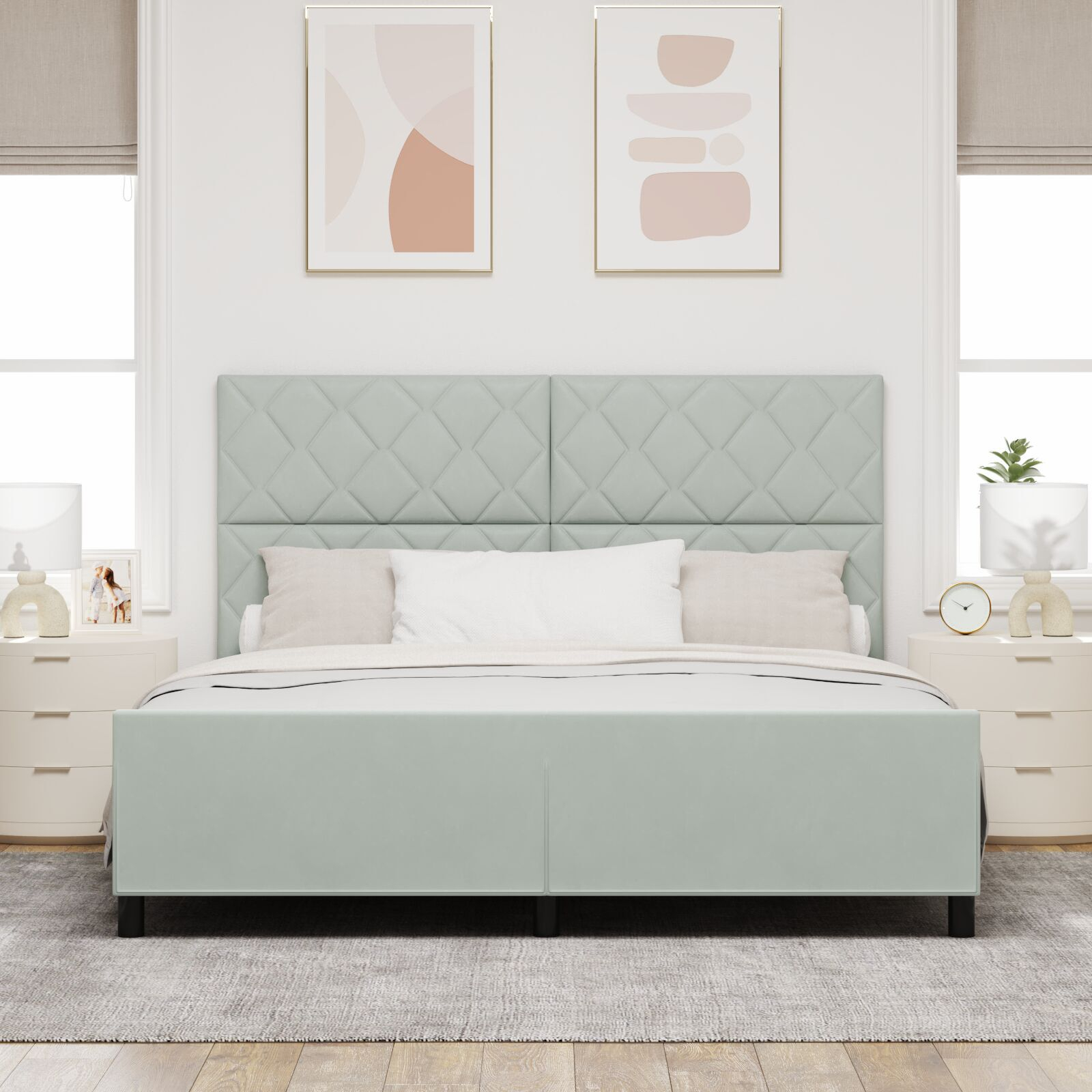 vidaXL Cadru de pat cu headboard Gri deschis 180 x 200 cm Catifea vidaXL Cadru de pat cu headboard Gri deschis 180 x 200 cm Catifea