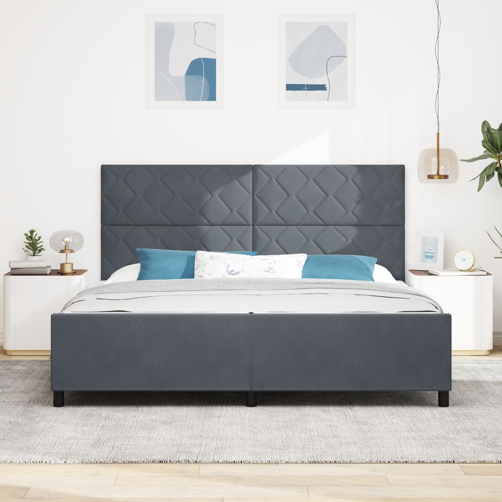 vidaXL Cadru de pat cu headboard Gri închis 200 x 200 cm Catifea vidaXL Cadru de pat cu headboard Gri închis 200 x 200 cm Catifea